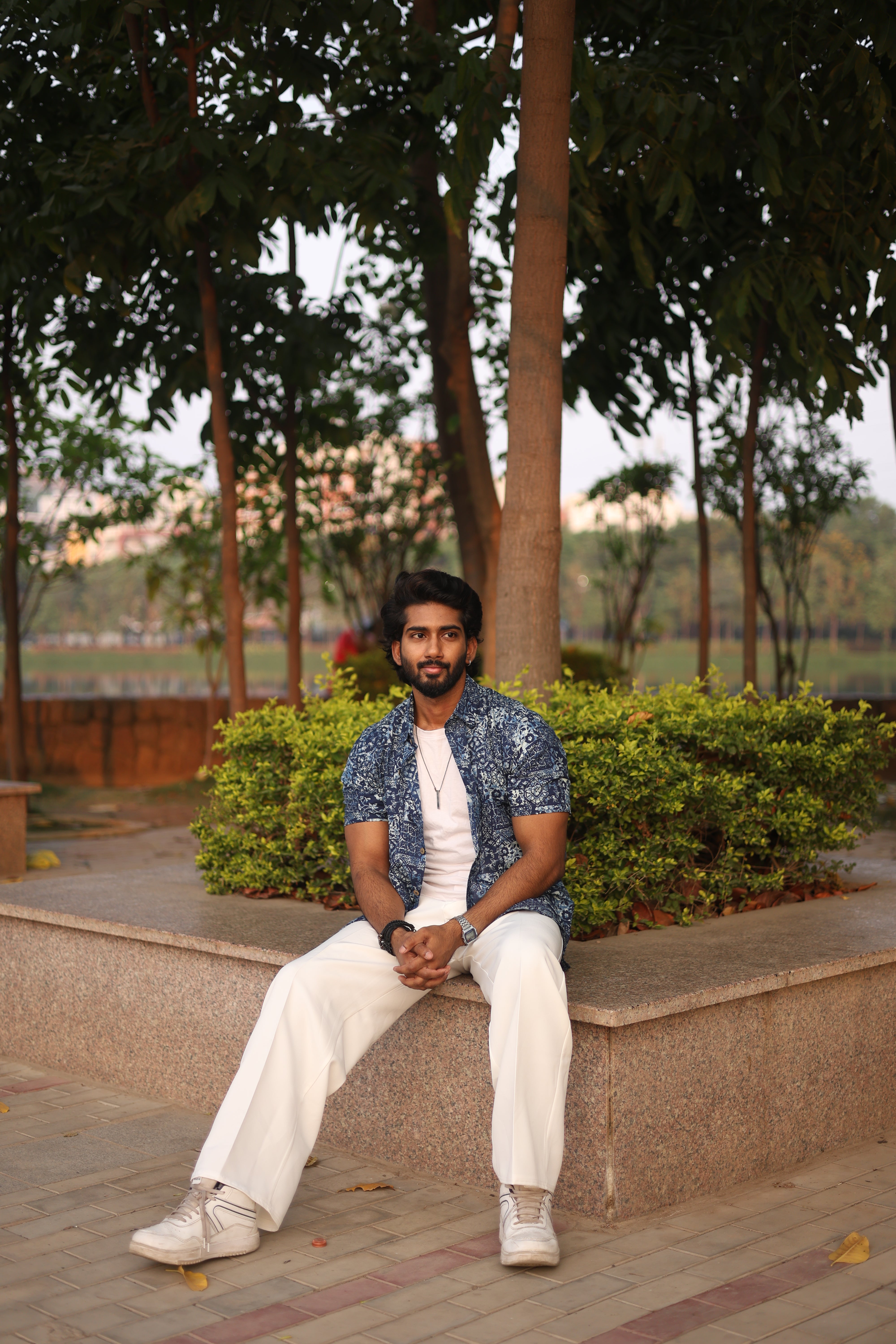 Blue cotton printed half hands shirt
