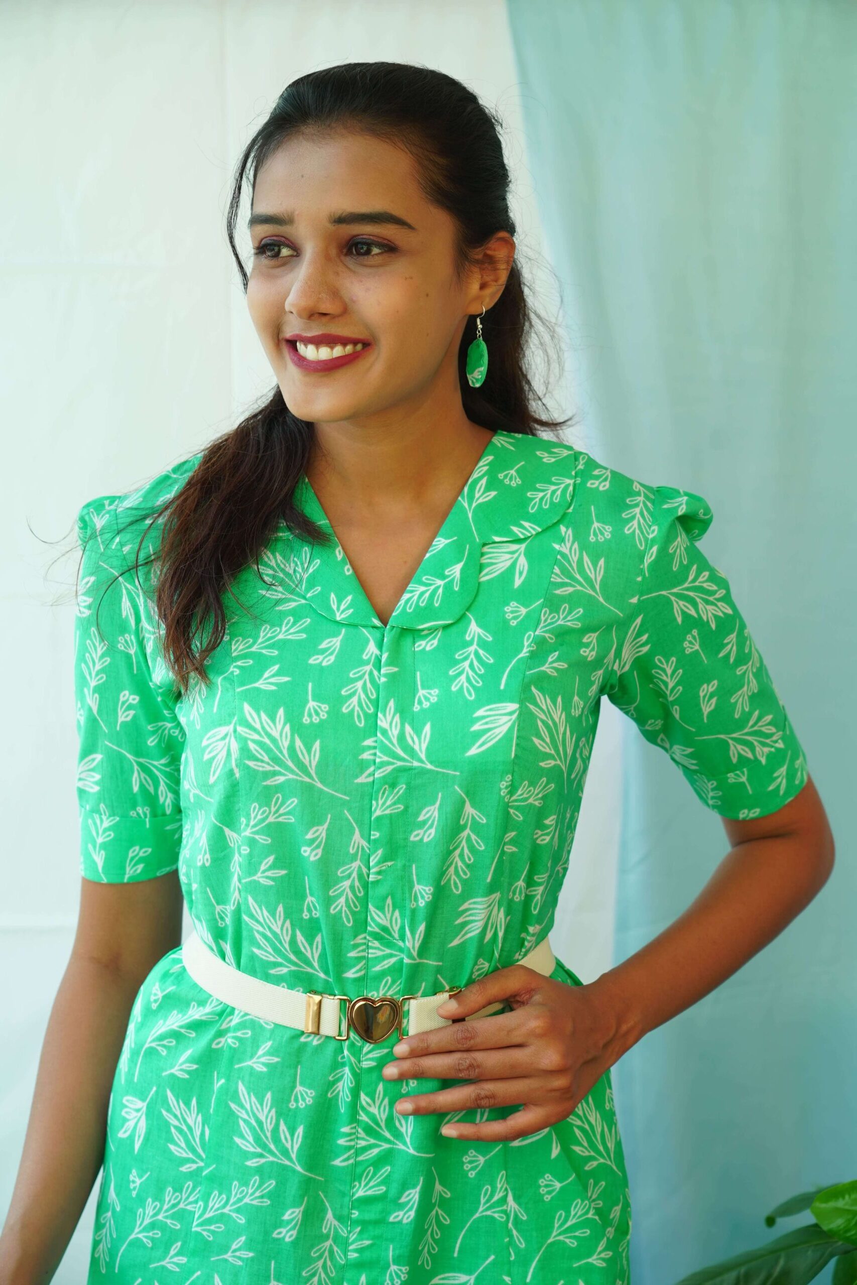 Green Printed Collared Kurti