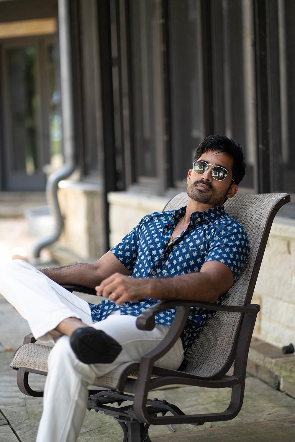 Blue Patterned Cotton Shirt