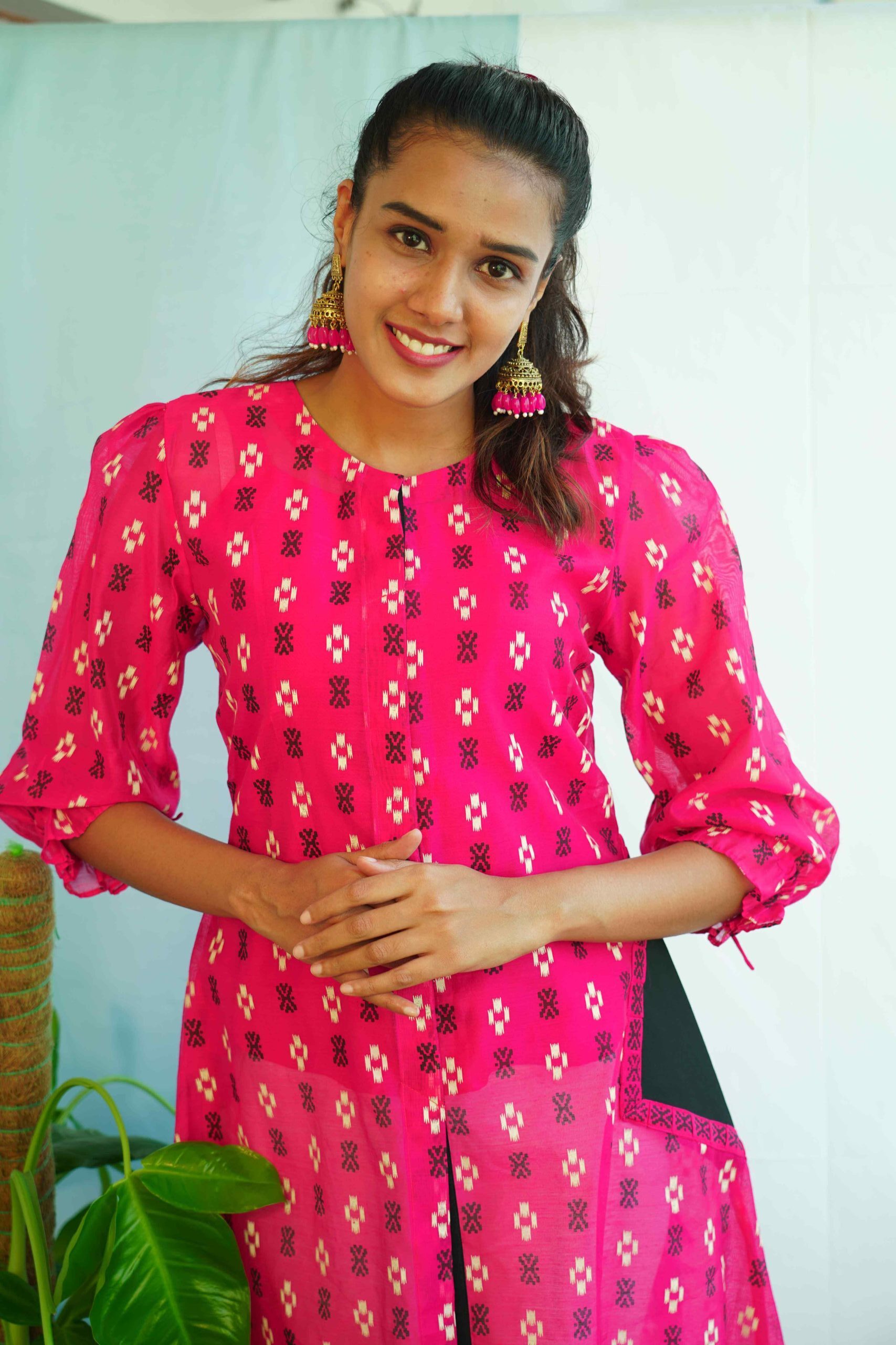 Pink Printed Chanderi Cotton Top