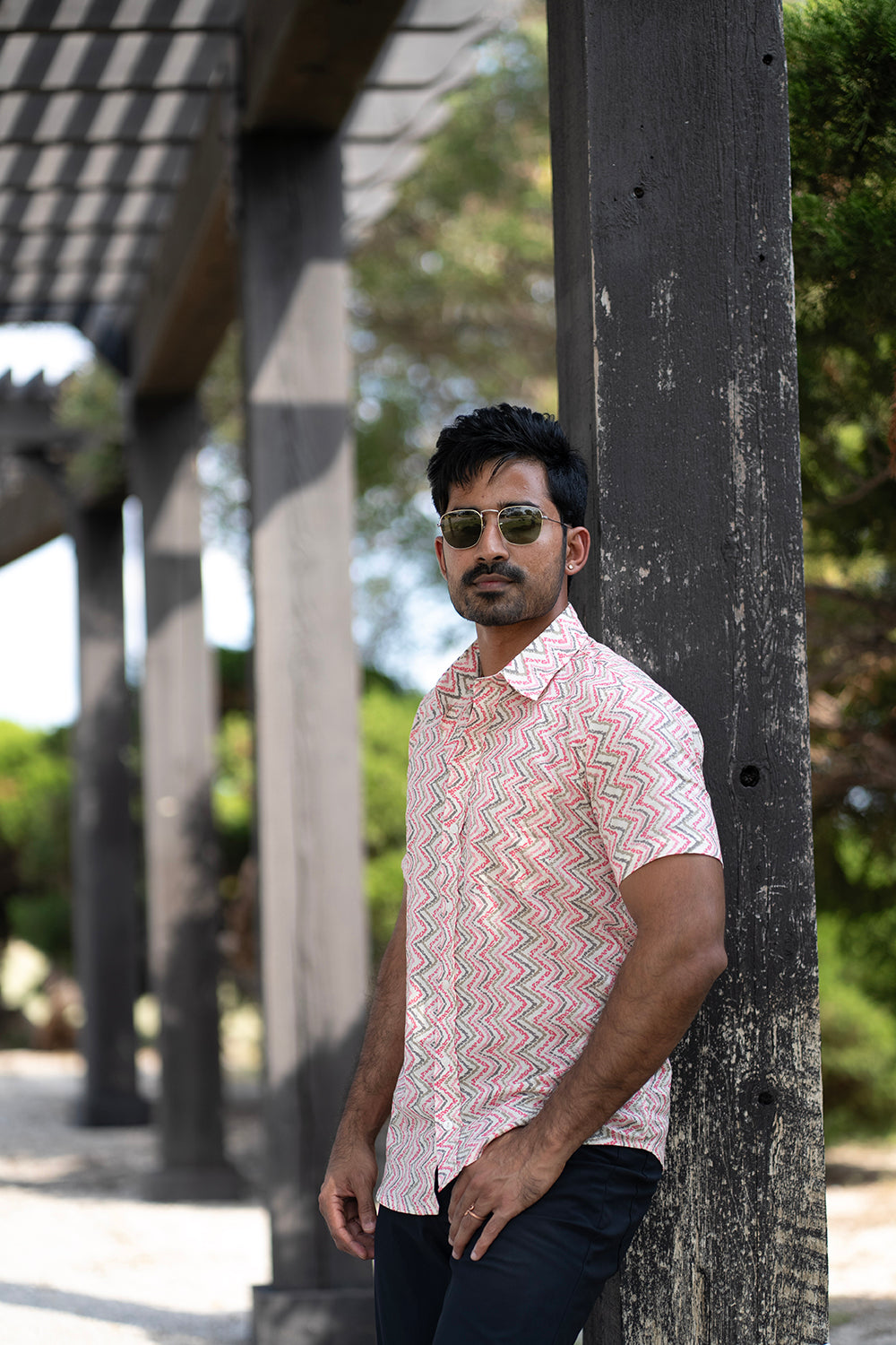 Cotton White Half Sleeves Striped Shirt