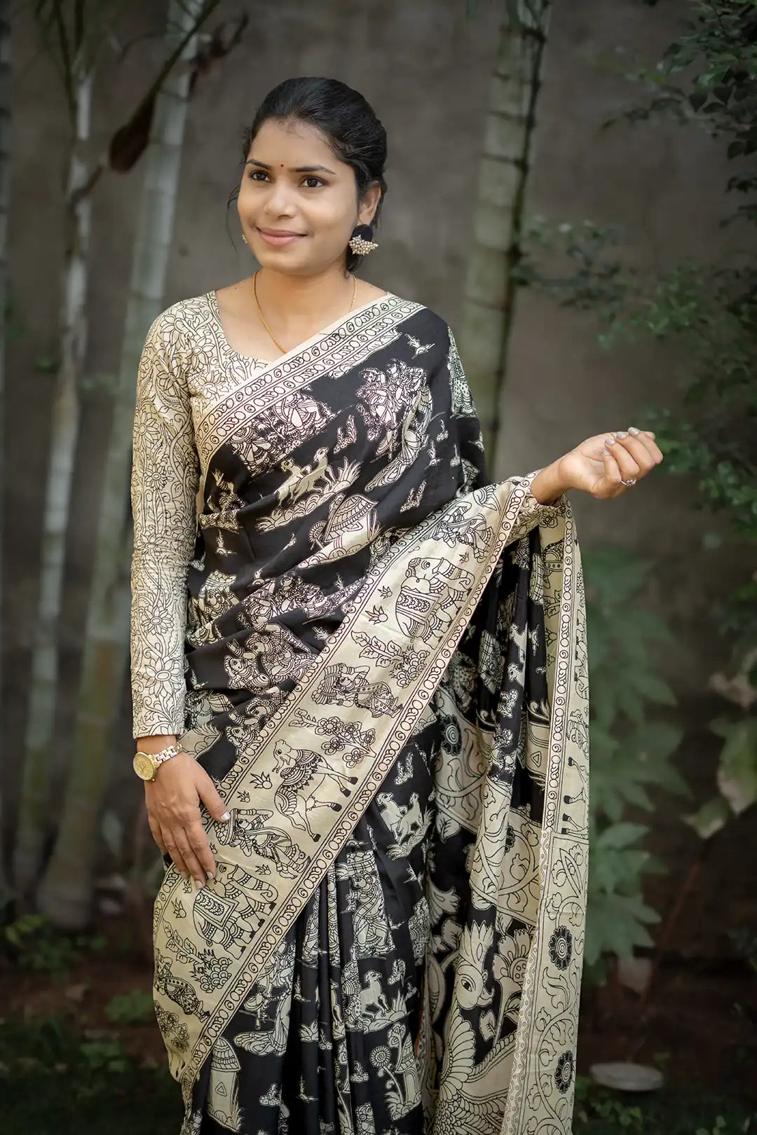 Black Chennuri silk Kalamkari saree