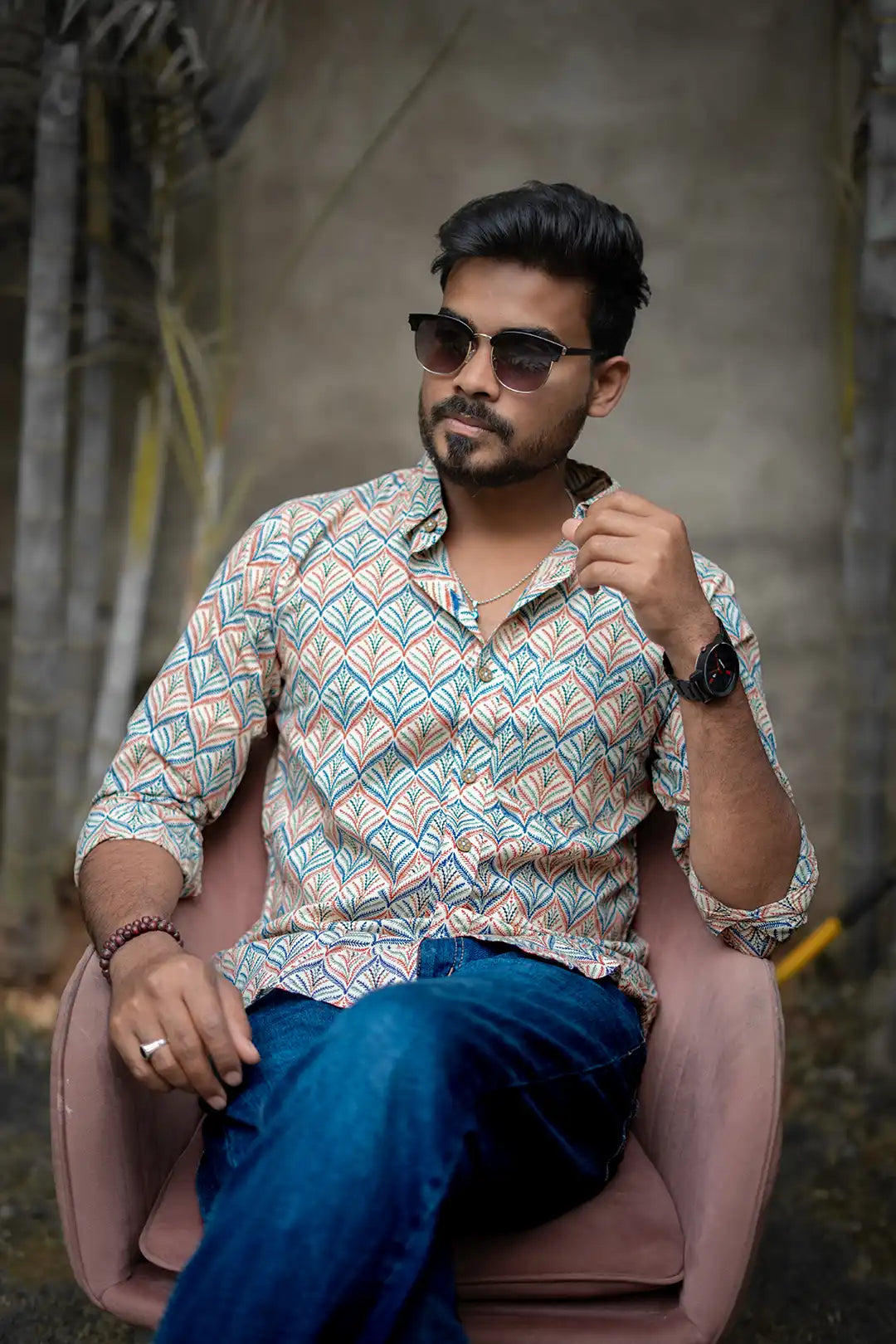 Half White Printed Cotton Full Hands Shirt