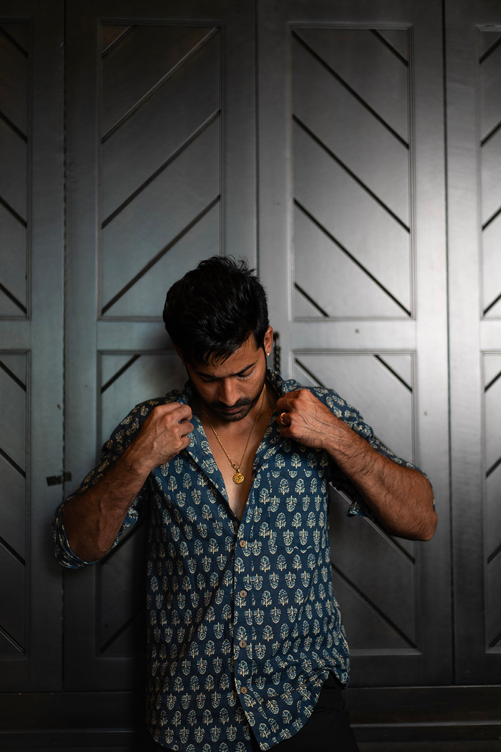 Blue Cotton Full Sleeves Shirt