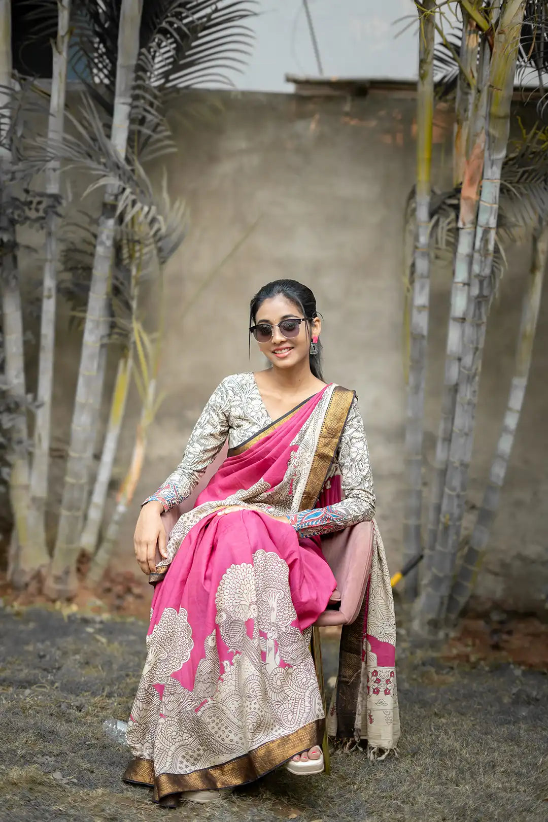 Pink Chennuri silk Kalamkari saree