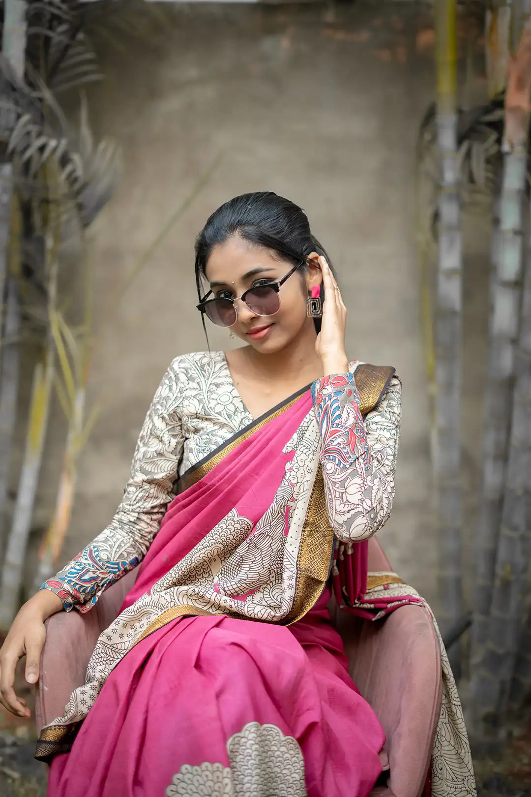 Pink Chennuri silk Kalamkari saree