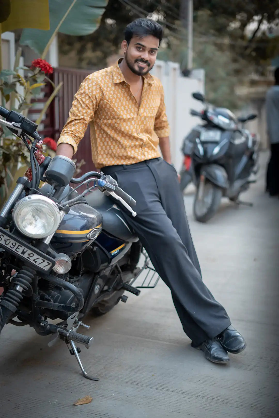 Yellow Printed Cotton Full Hands Shirt