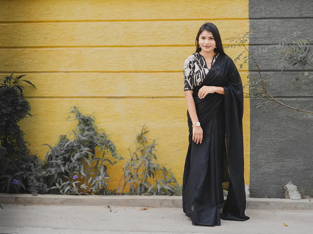 Vichitra Silk Saree with Kalamkari Cotton Blouse