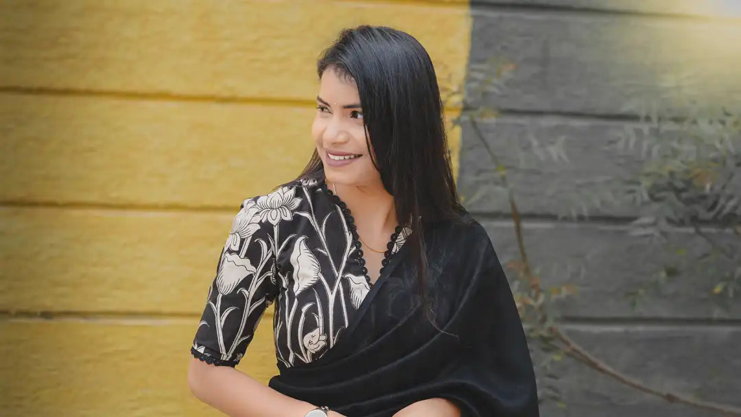 Vichitra Silk Saree with Kalamkari Cotton Blouse