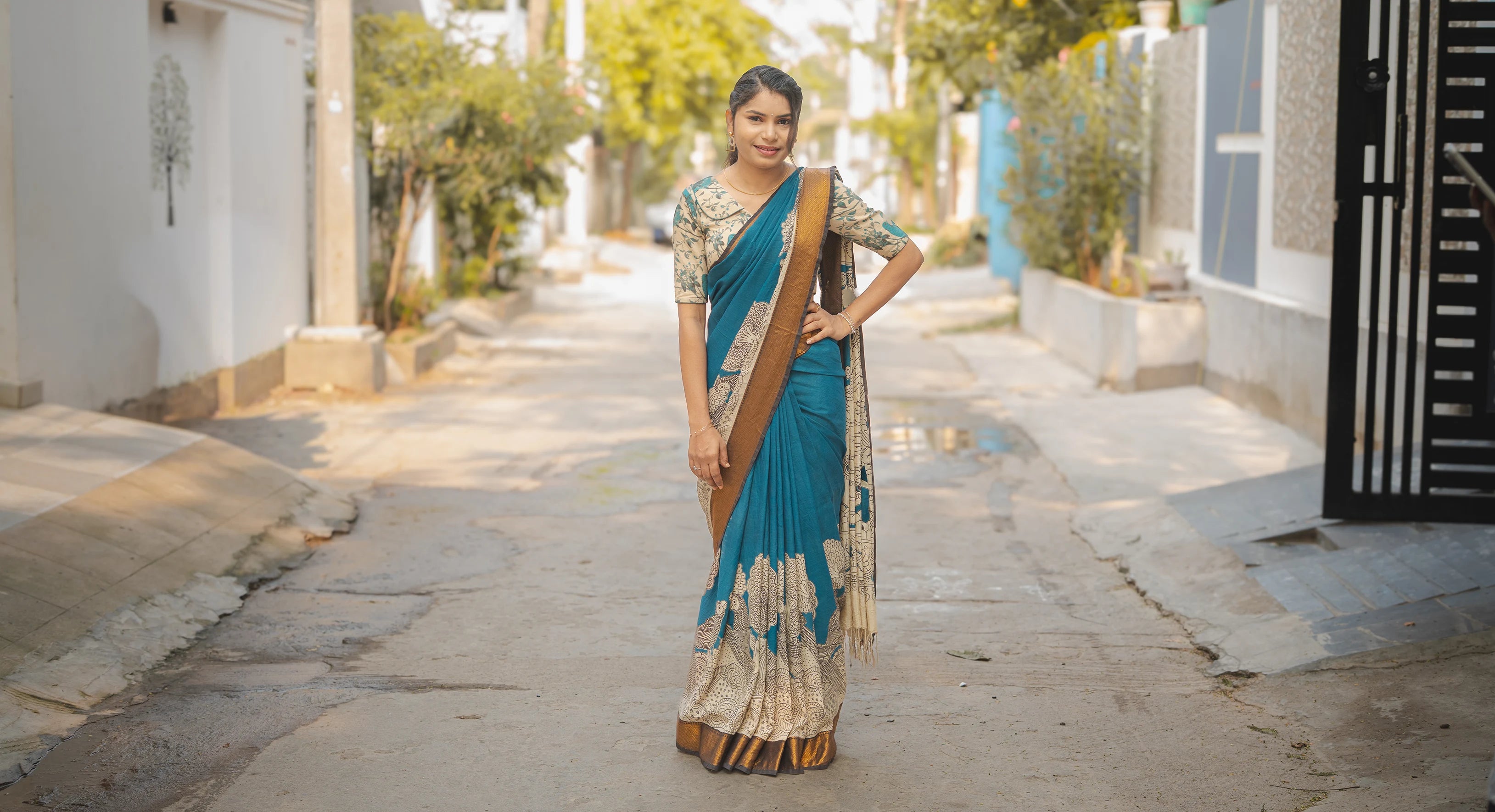 Blue Kalamkari Saree