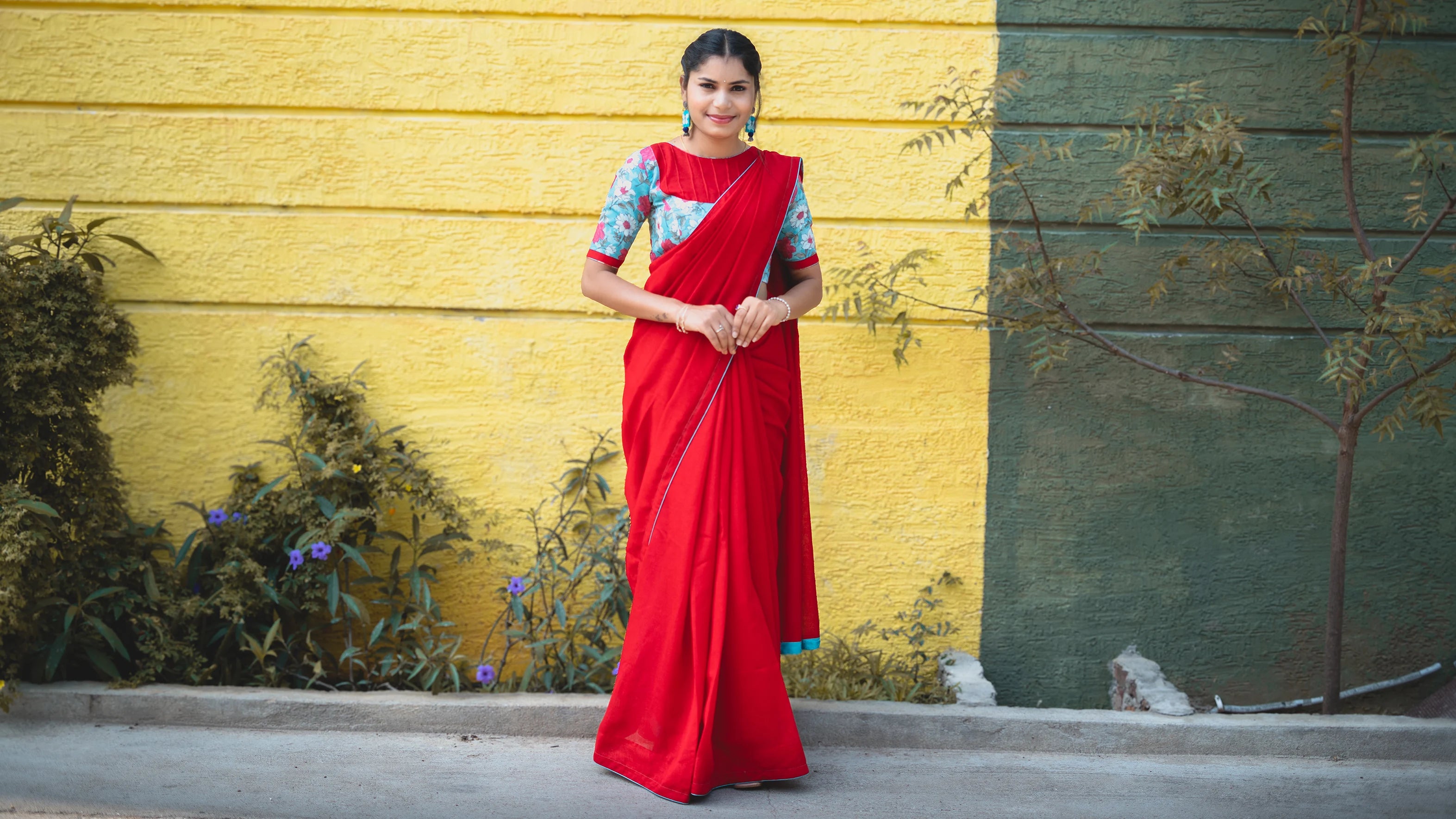 Red Vichitra silk saree