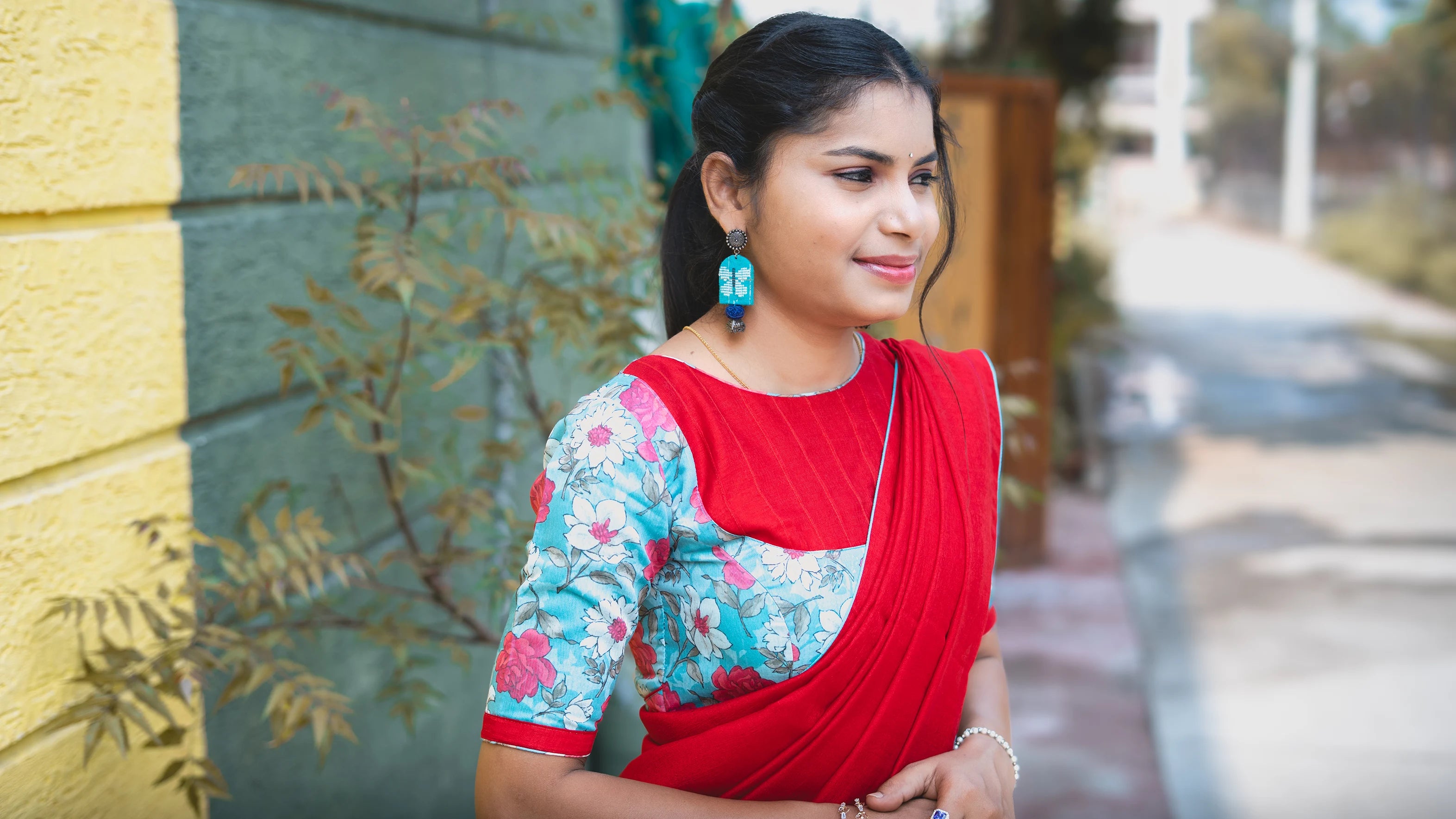 Red Vichitra silk saree