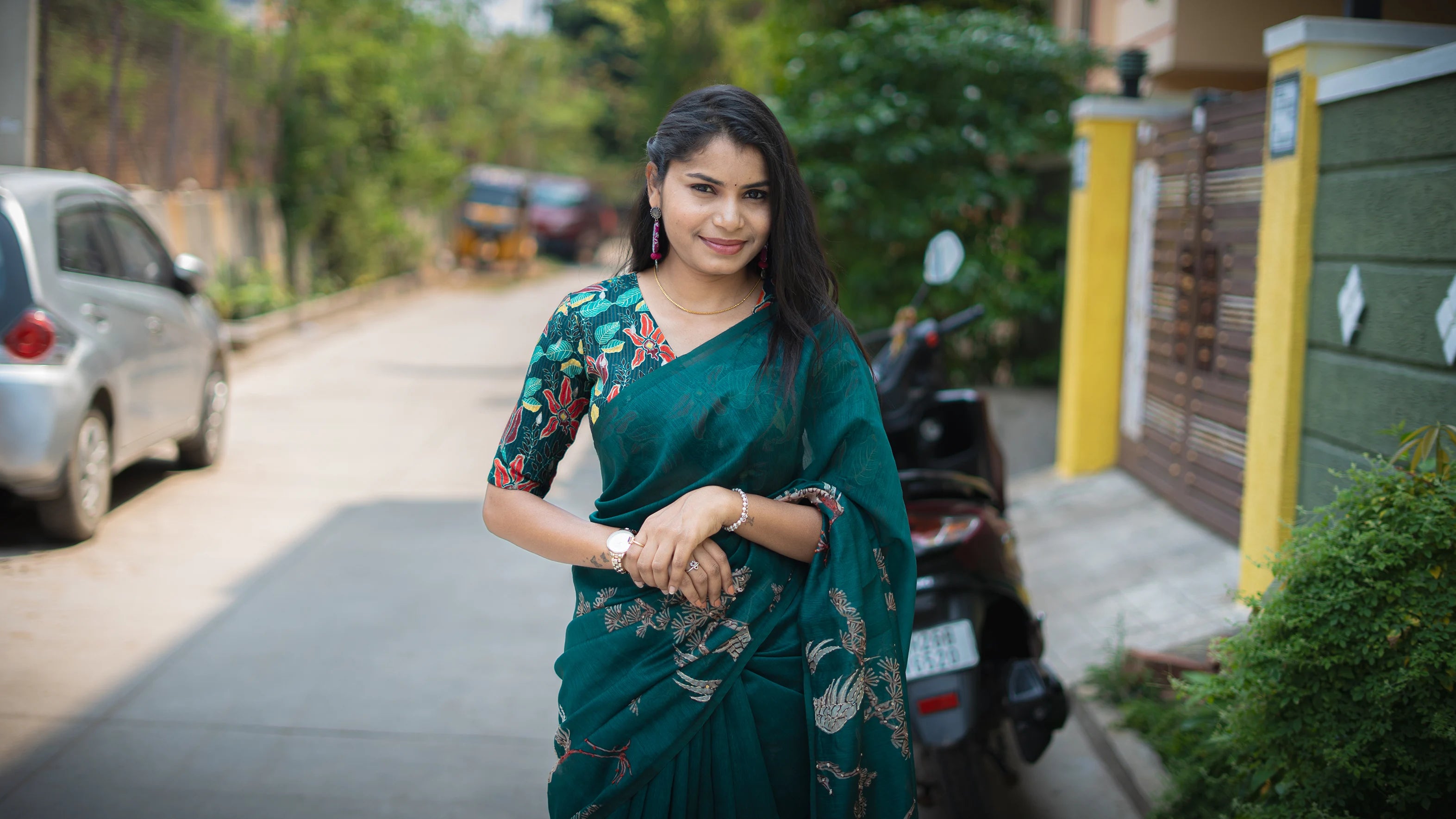 Chanderi knots work saree