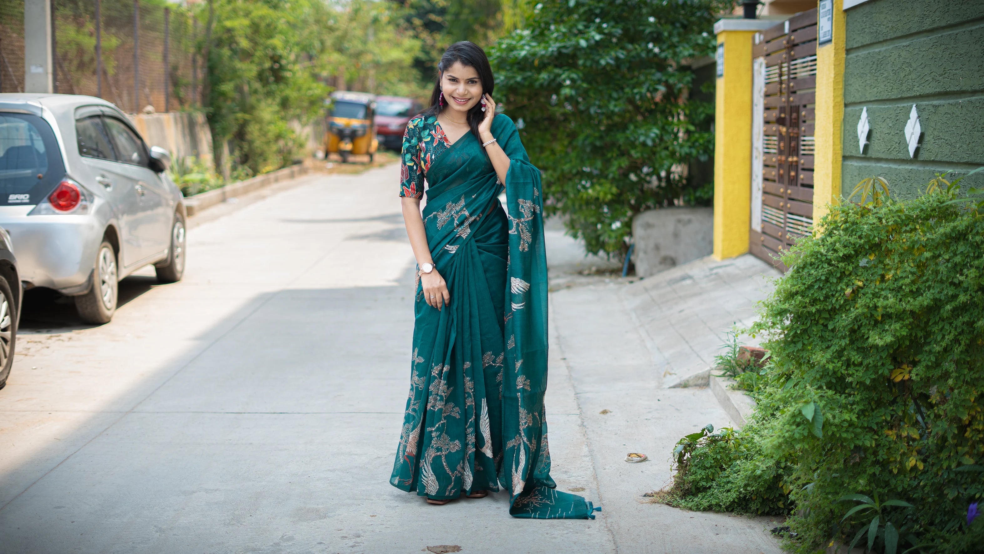 Chanderi knots work saree