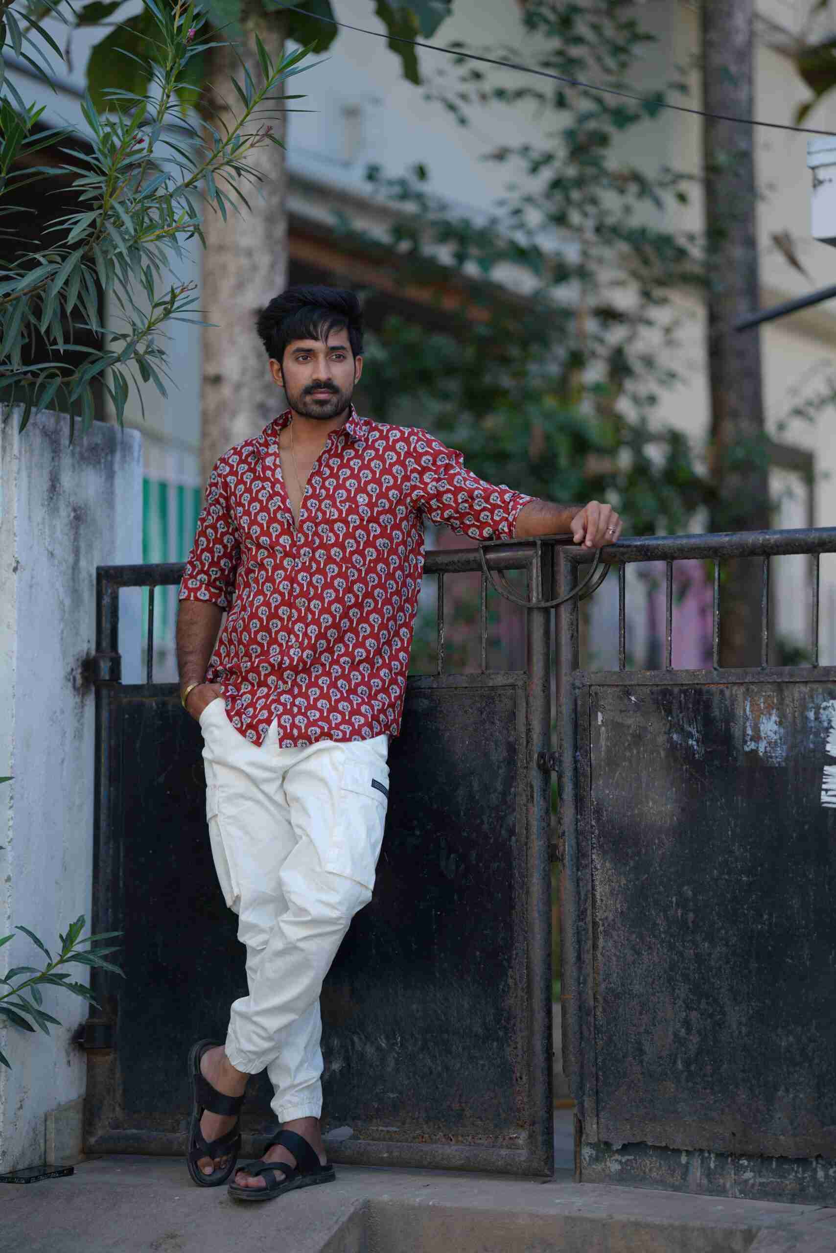 Red Printed Cotton  Full Sleeve Shirt