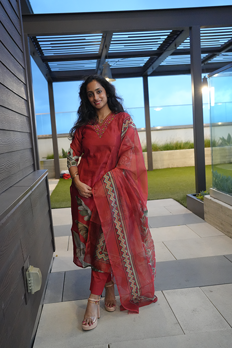 Roman Silk Kurti With Organza Dupatta