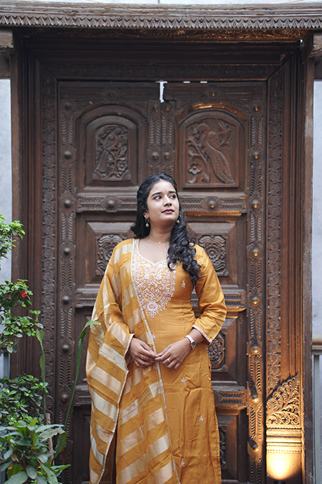 Russian Silk Top With Viscos Organza Dupatta