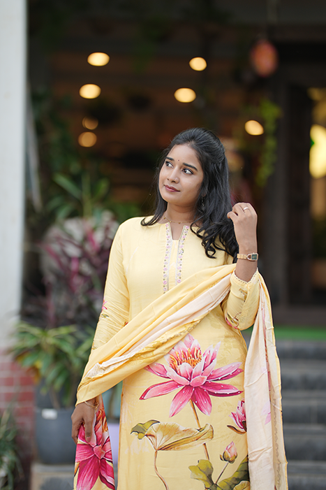 Soft Cotton Floral Printed Kurti Set