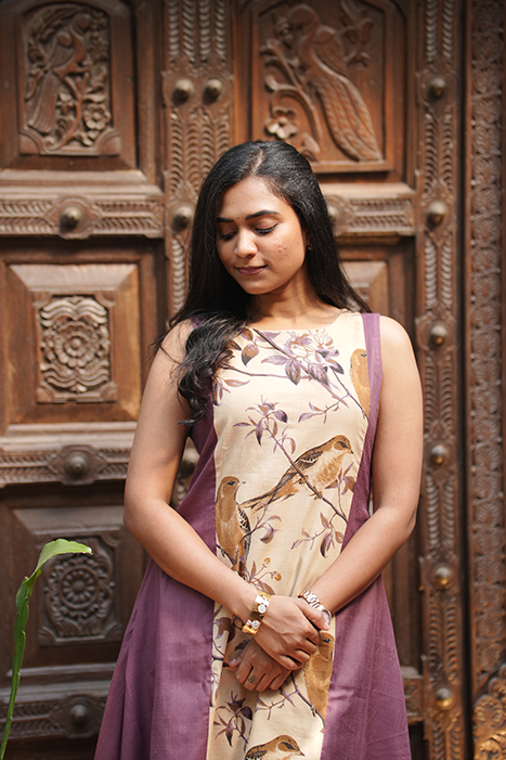 Plain Linen Fabric With Kalamkari Printed Fabric