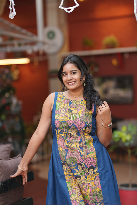 Plain Linen Fabric With Kalamkari Printed