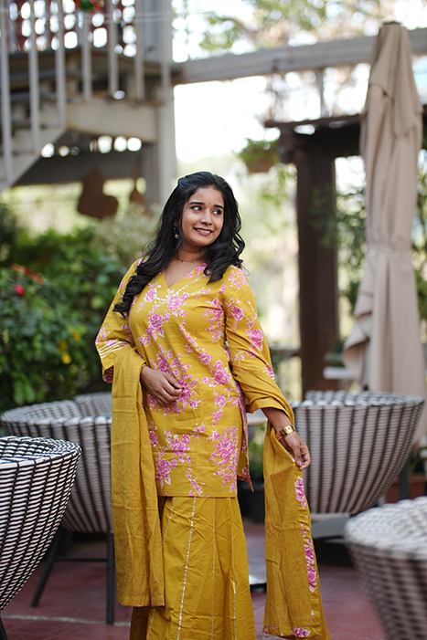 Cotton Sharara Set With Kota Dupatta