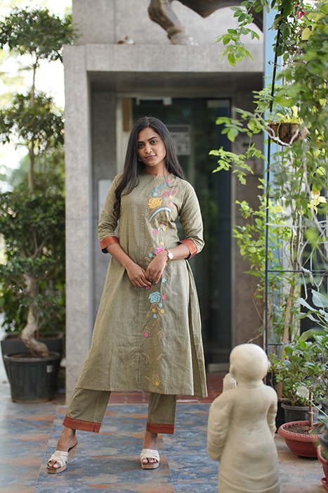 Mangalagiri cotton with machine embroidery on one side