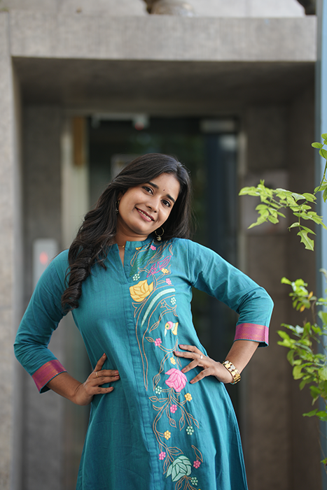 Mangalagiri cotton with machine embroidery on one side