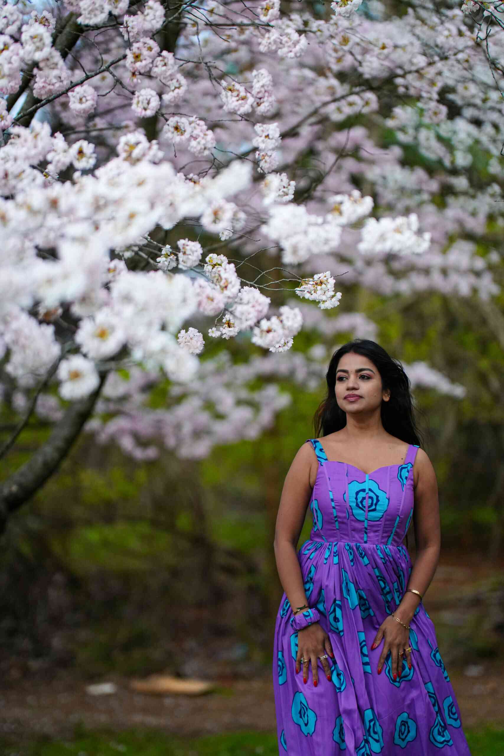 Floral Print Purple Chanderi Frock