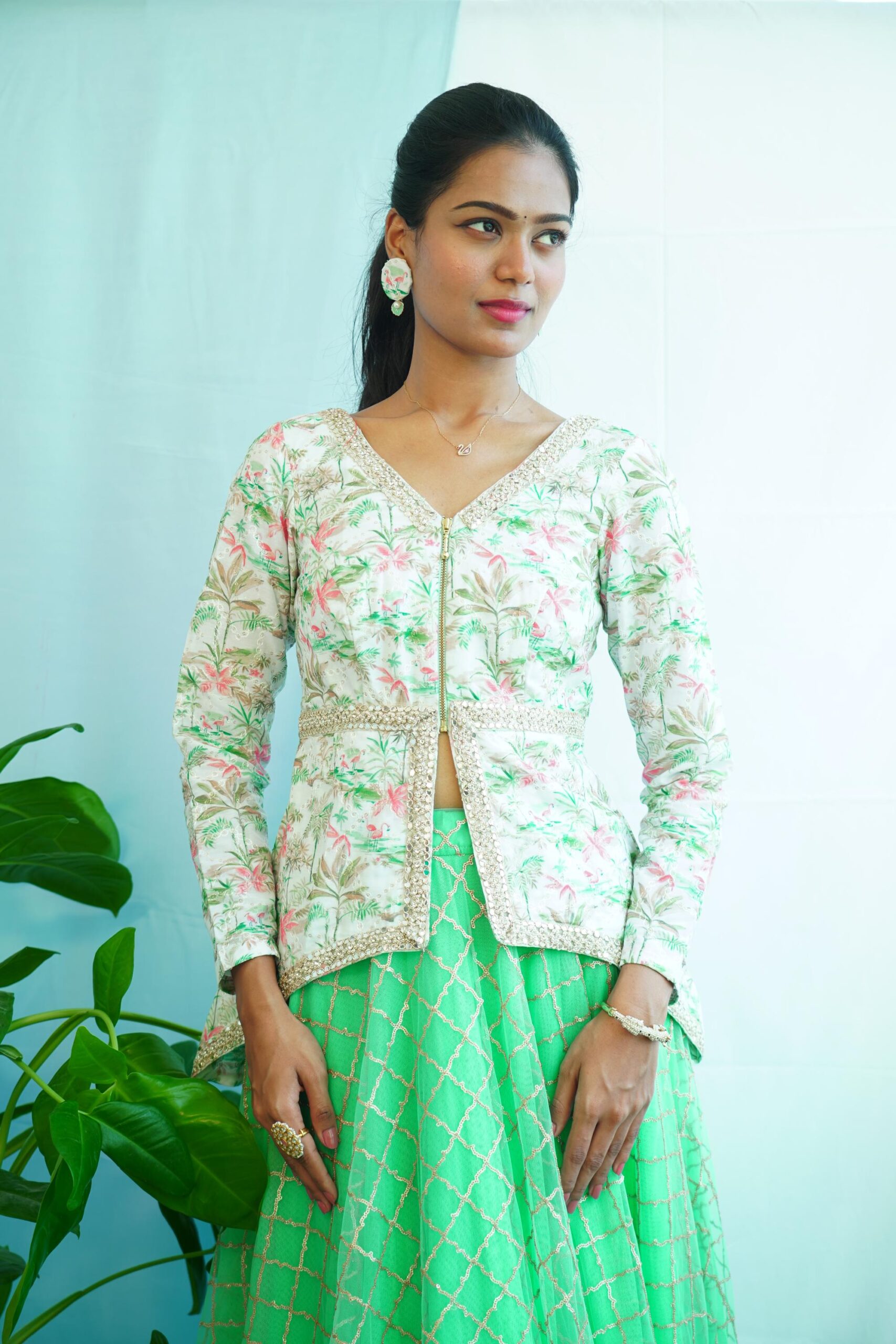 Green Lehenga with Peplum Top