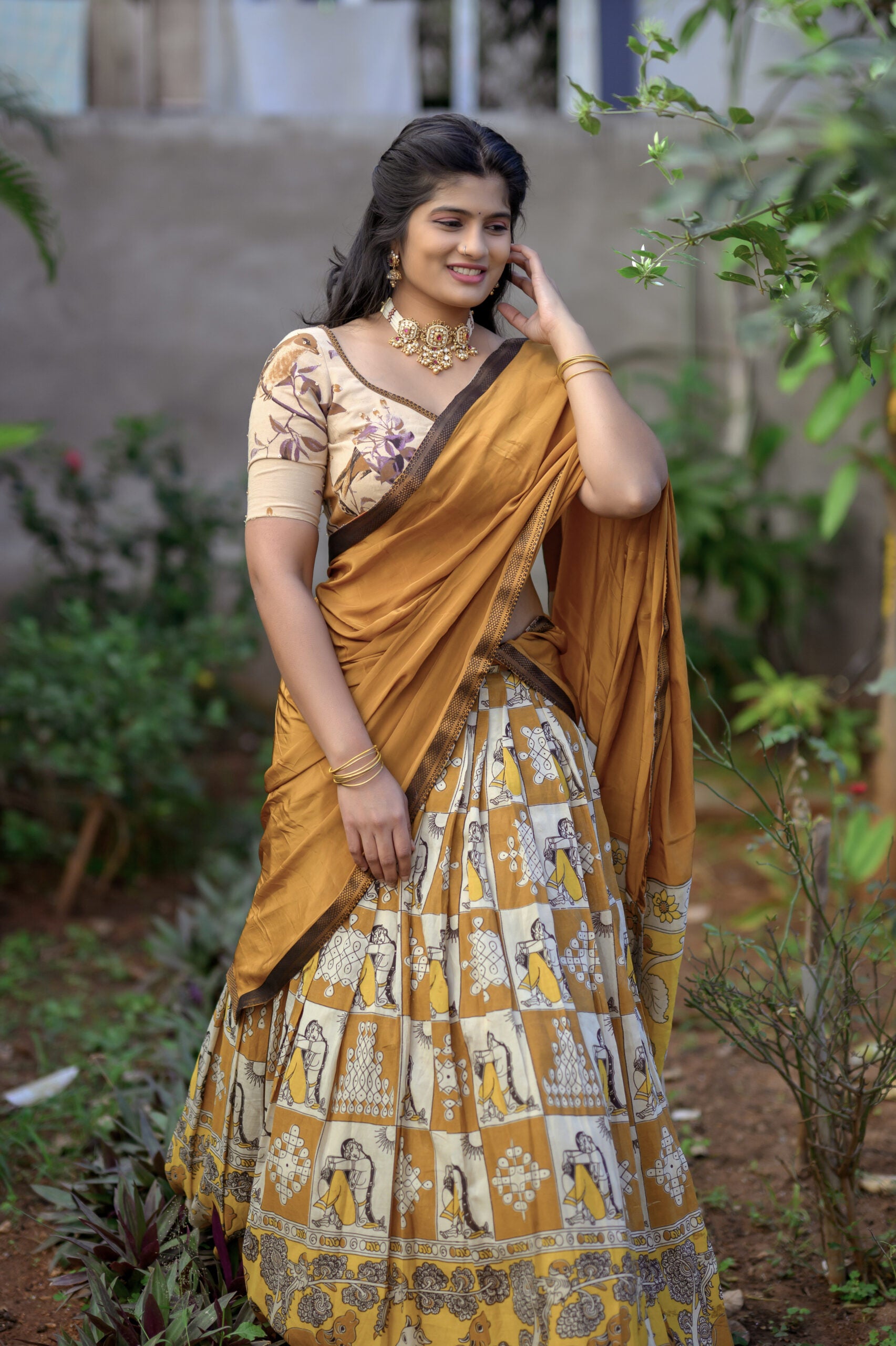 Mustard Yellow Kalamkari Lehenga