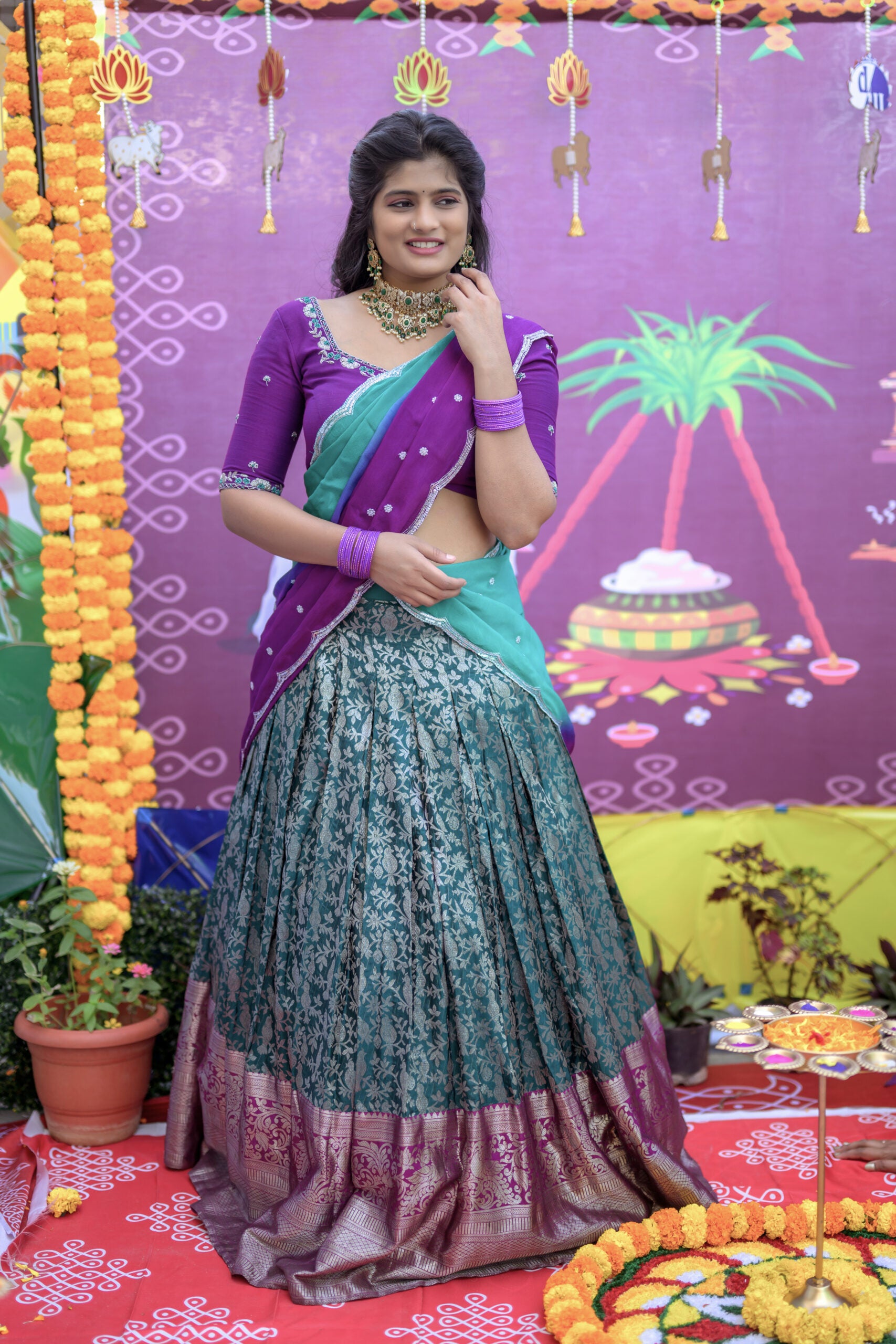 Teal pattu lehenga