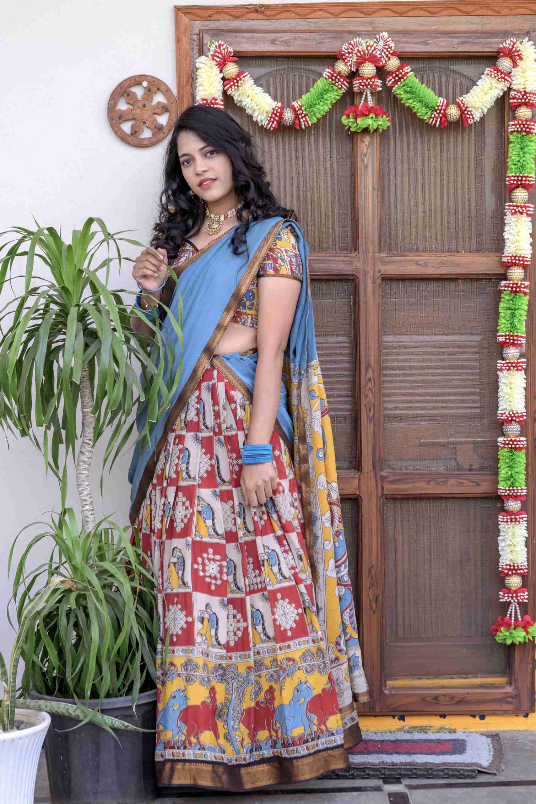 Blue Butta Bomma Kalamkari Lehenga