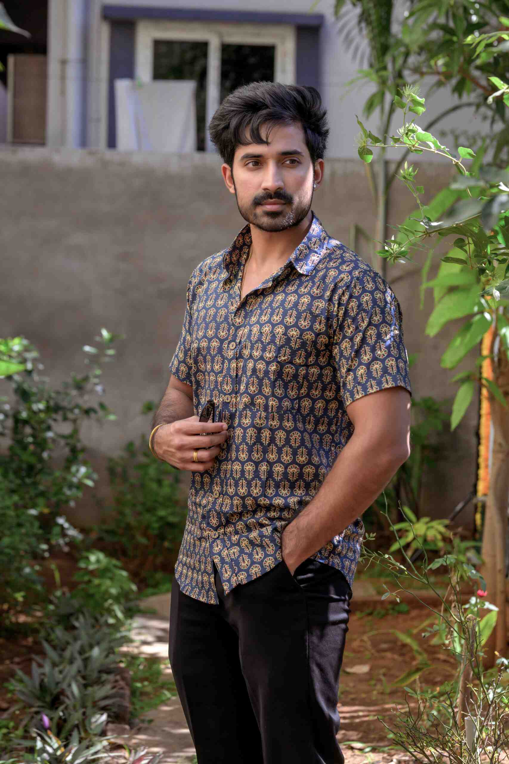 Navy Blue Cotton Half Sleeve Shirt