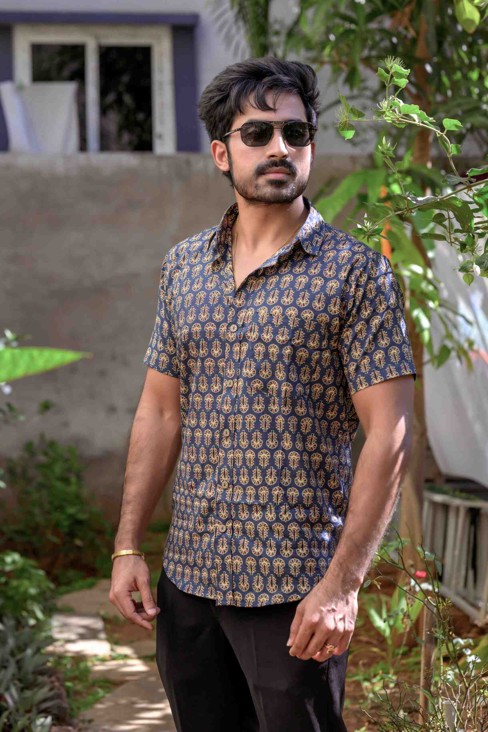 Navy Blue Cotton Half Sleeve Shirt