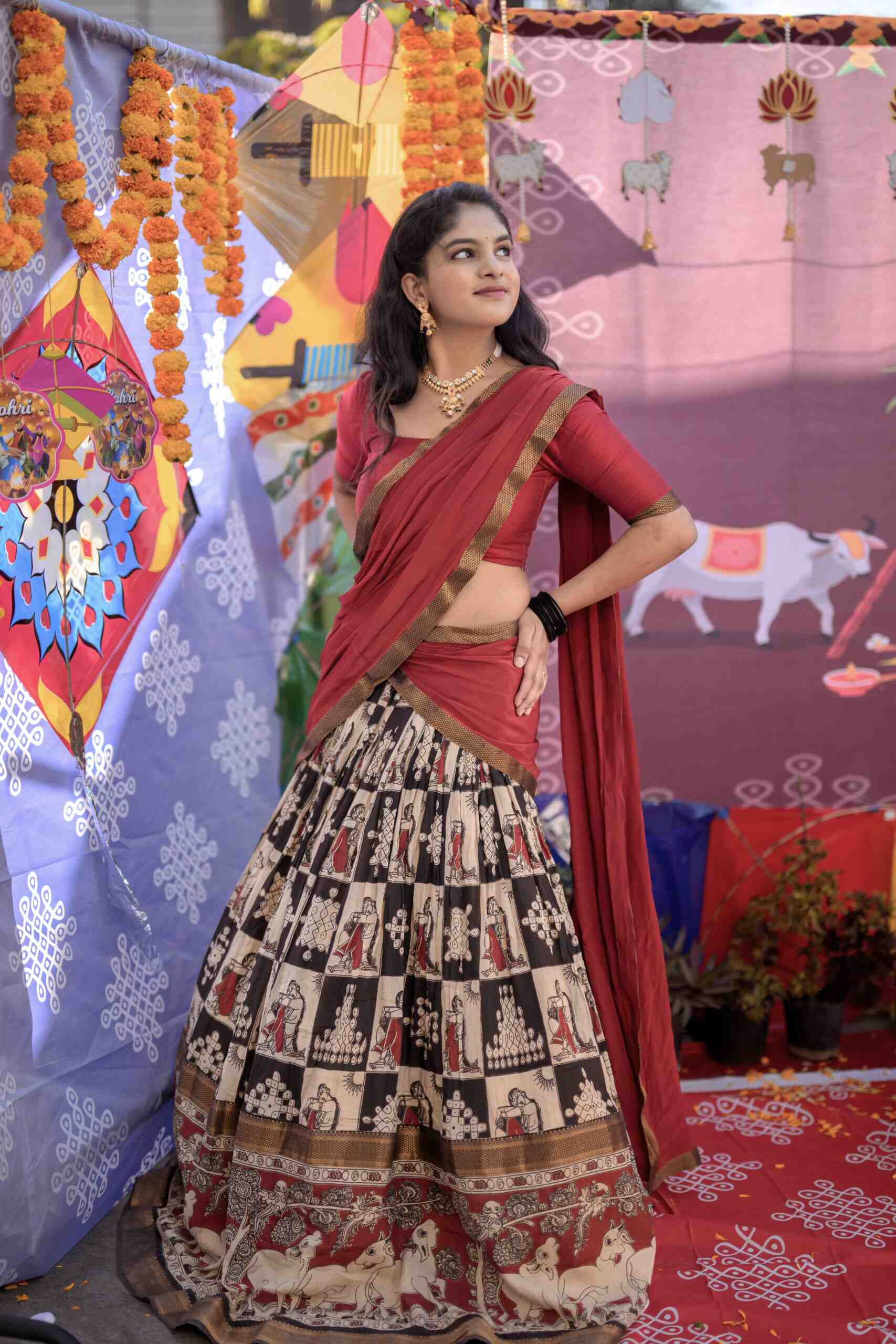 Black And Red Kalamkari Lehenga