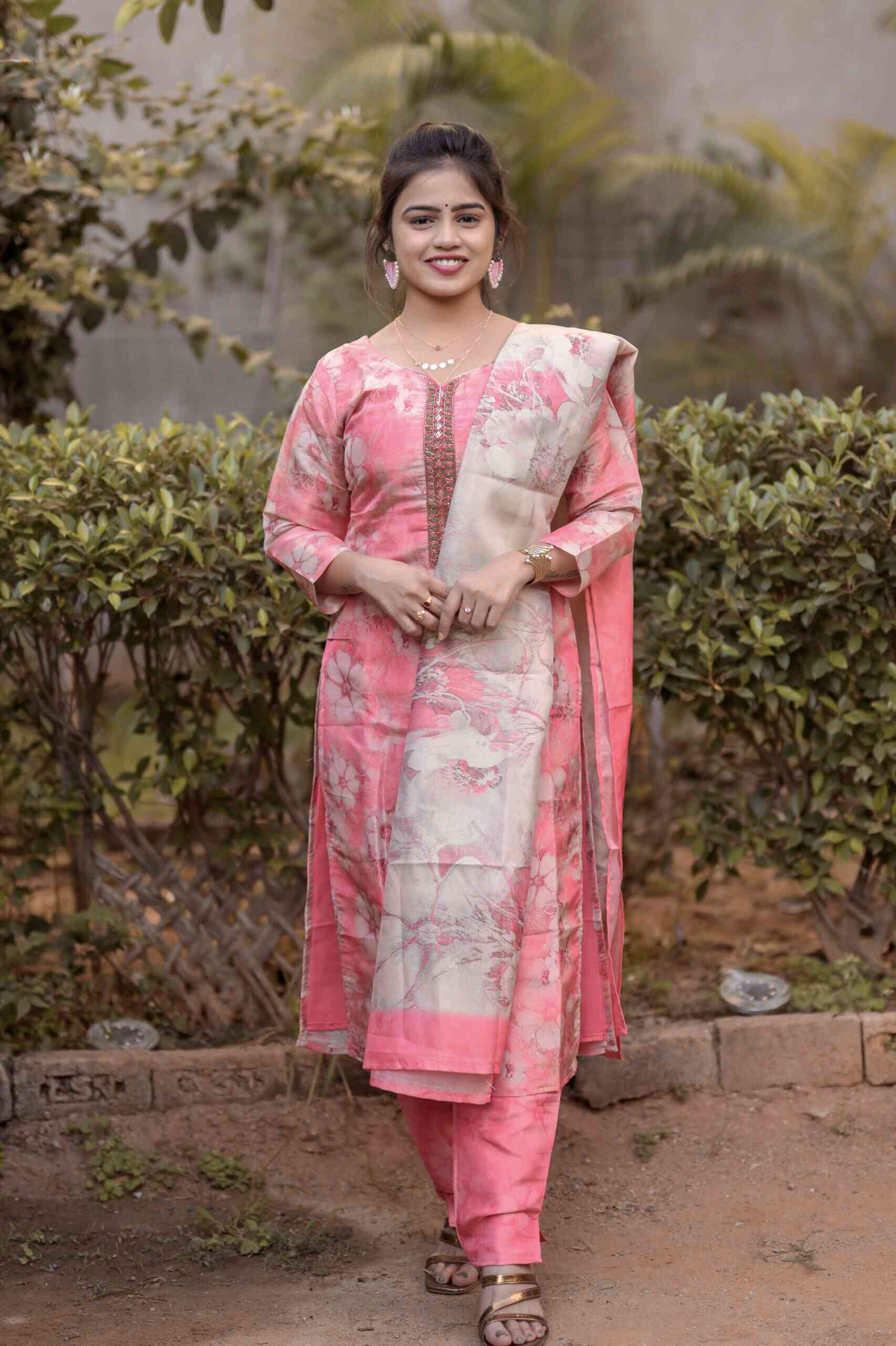 Tissue Floral Printed Kurti Set