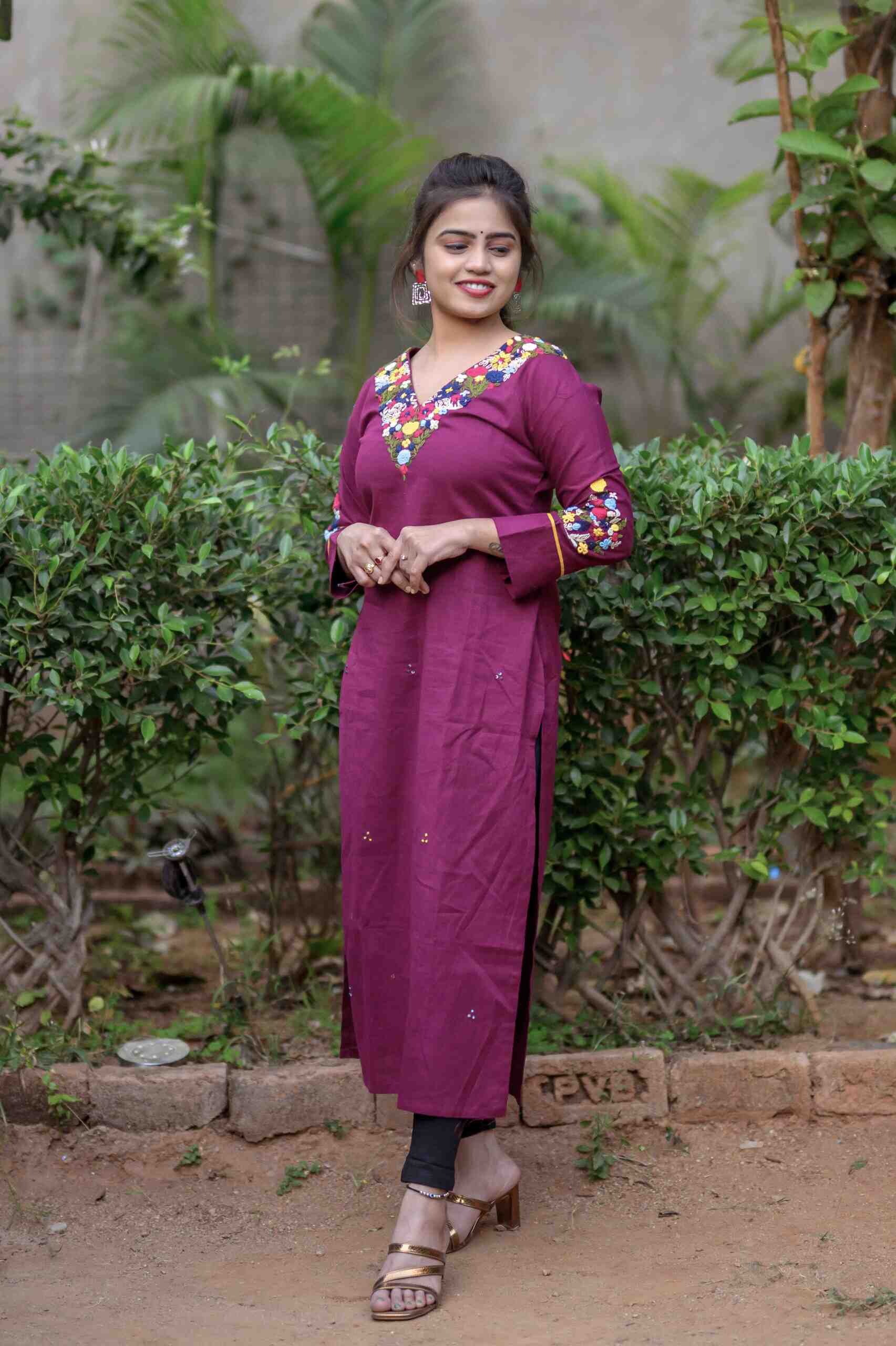 Kurti With Embroidery Design