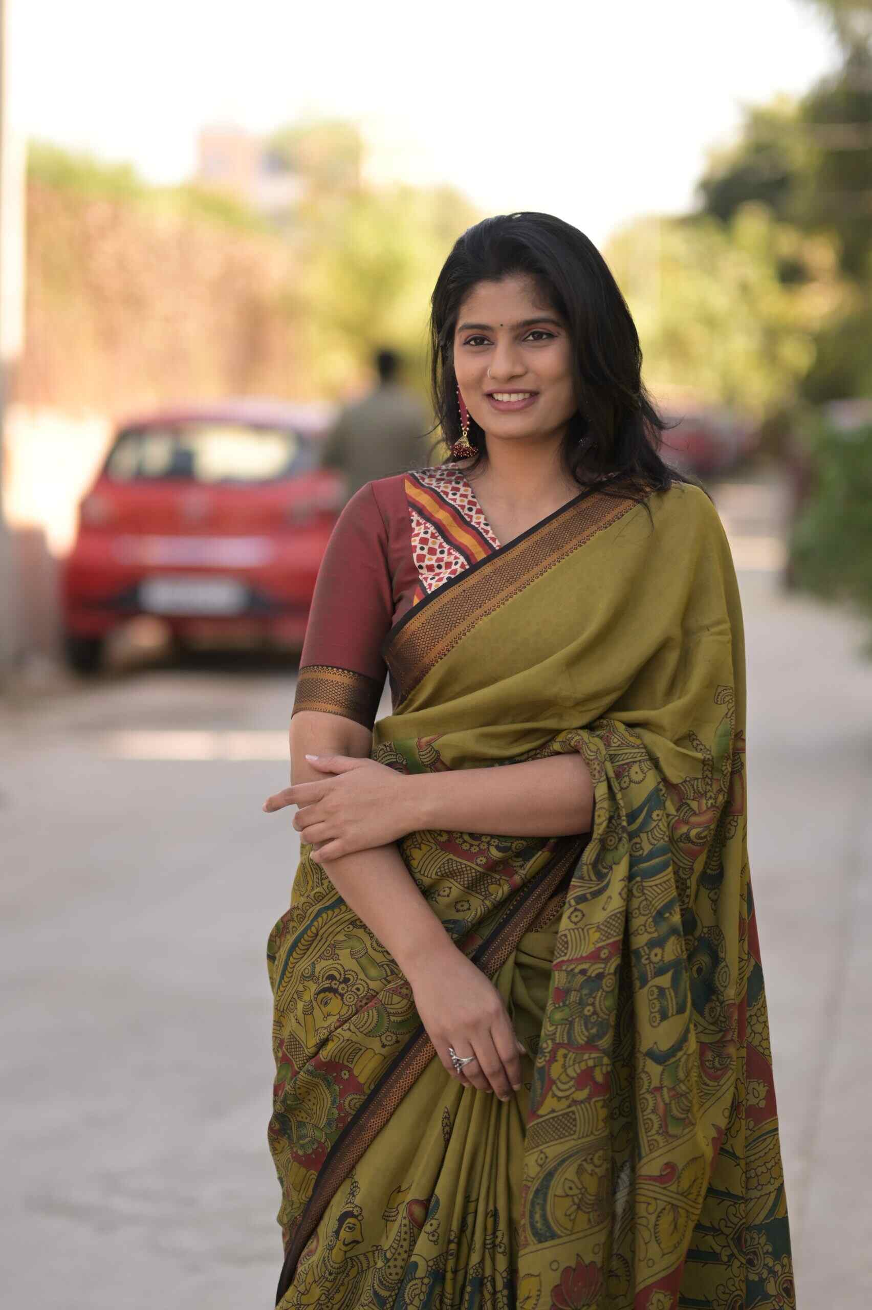 Green Kalamkari With Nizam Border