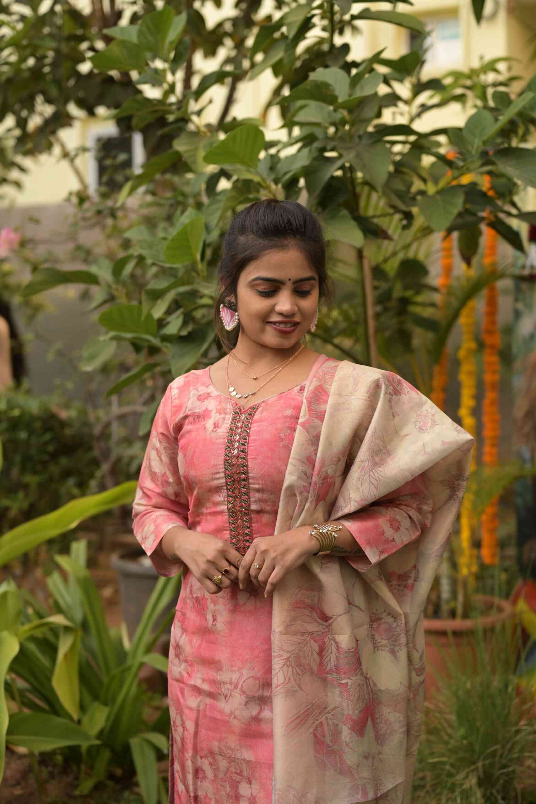 Tissue Floral Printed Kurti Set