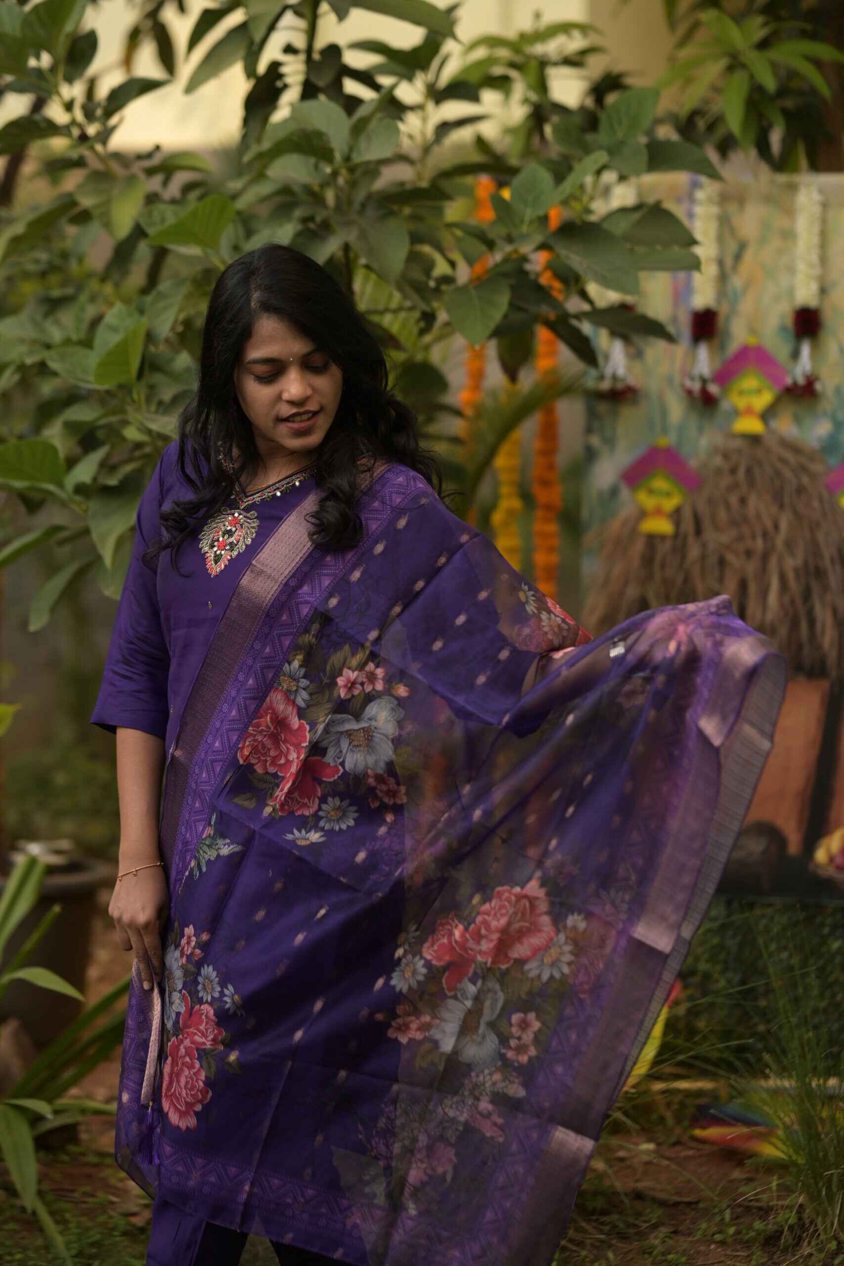 Cotton Silk With Machine Embroidery Kurti Set