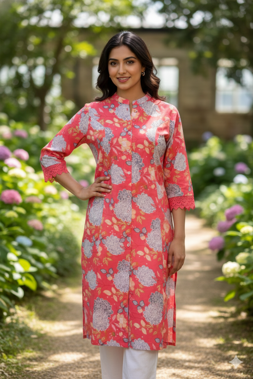 Rayon Cotton Floral Kurti