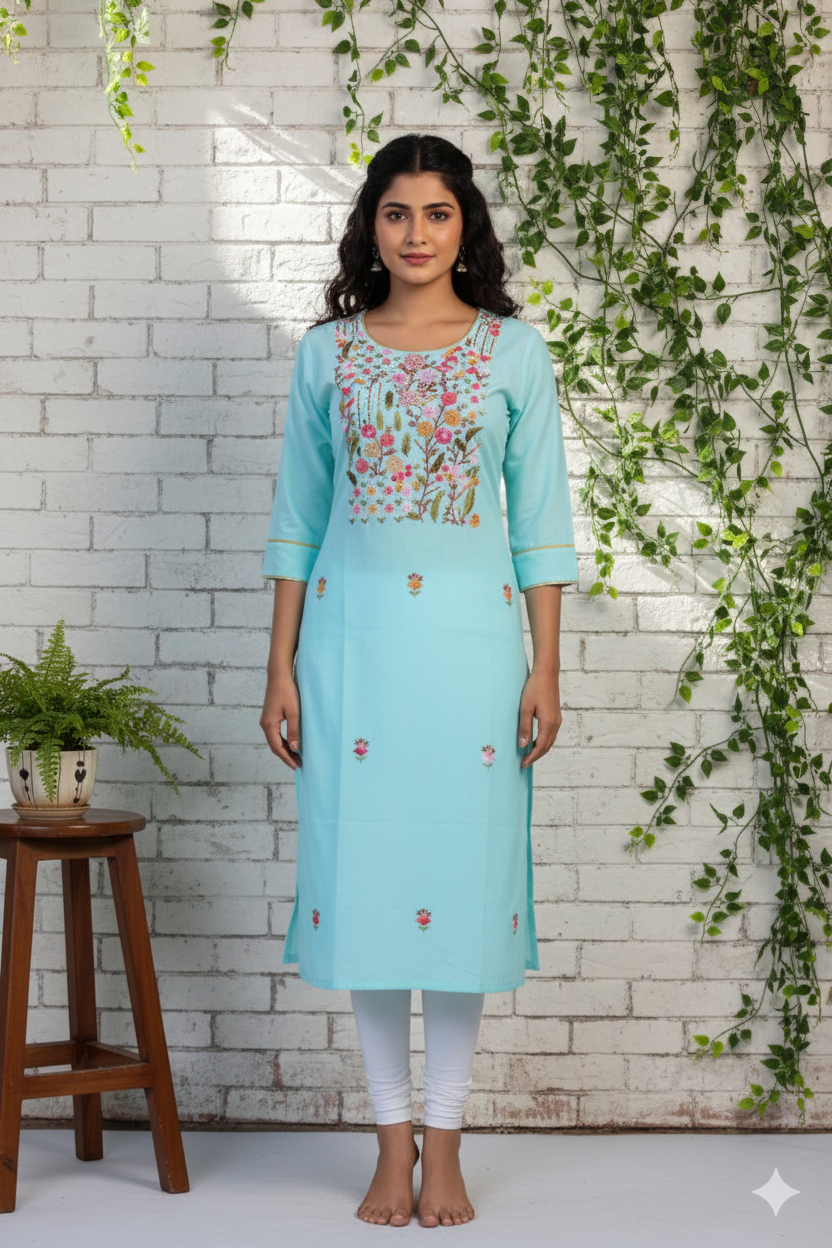Organic Cotton Kurti With Embroidery