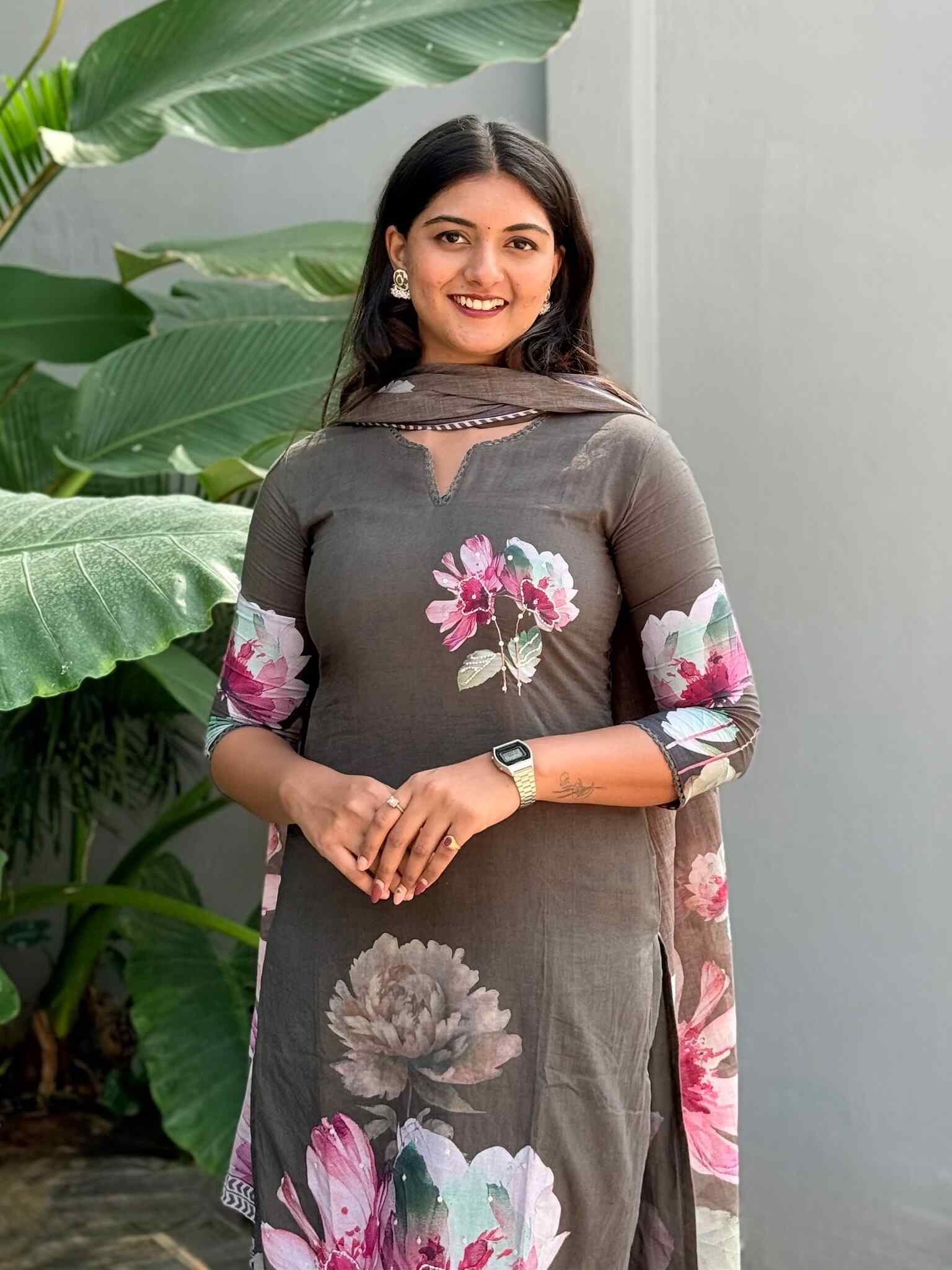 Soft Cotton Floral Printed 3 Piece Kurti Set