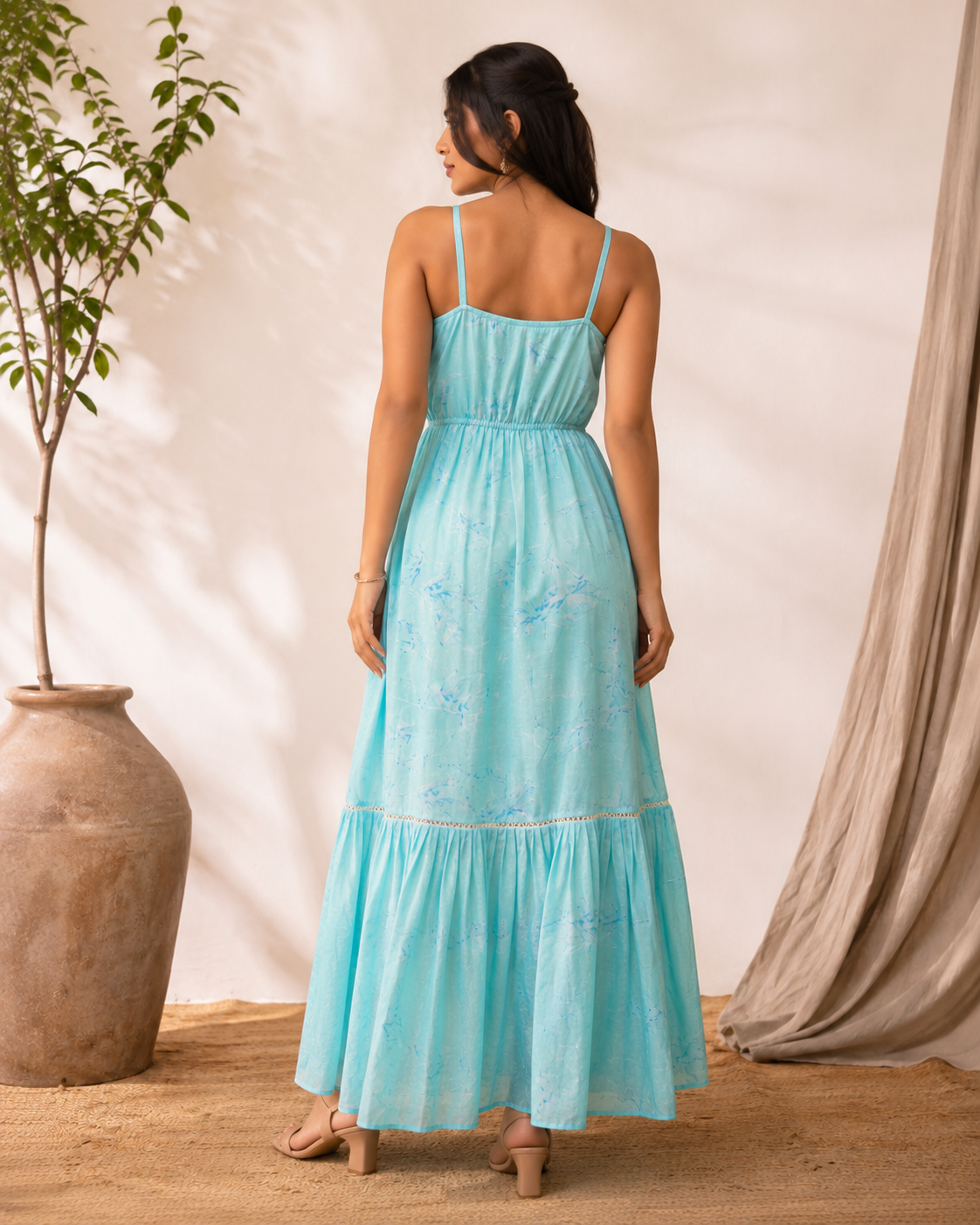 Cotton Crepe Halter Neck Maxi Frock