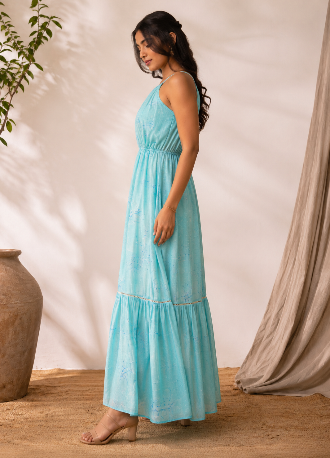 Cotton Crepe Halter Neck Maxi Frock