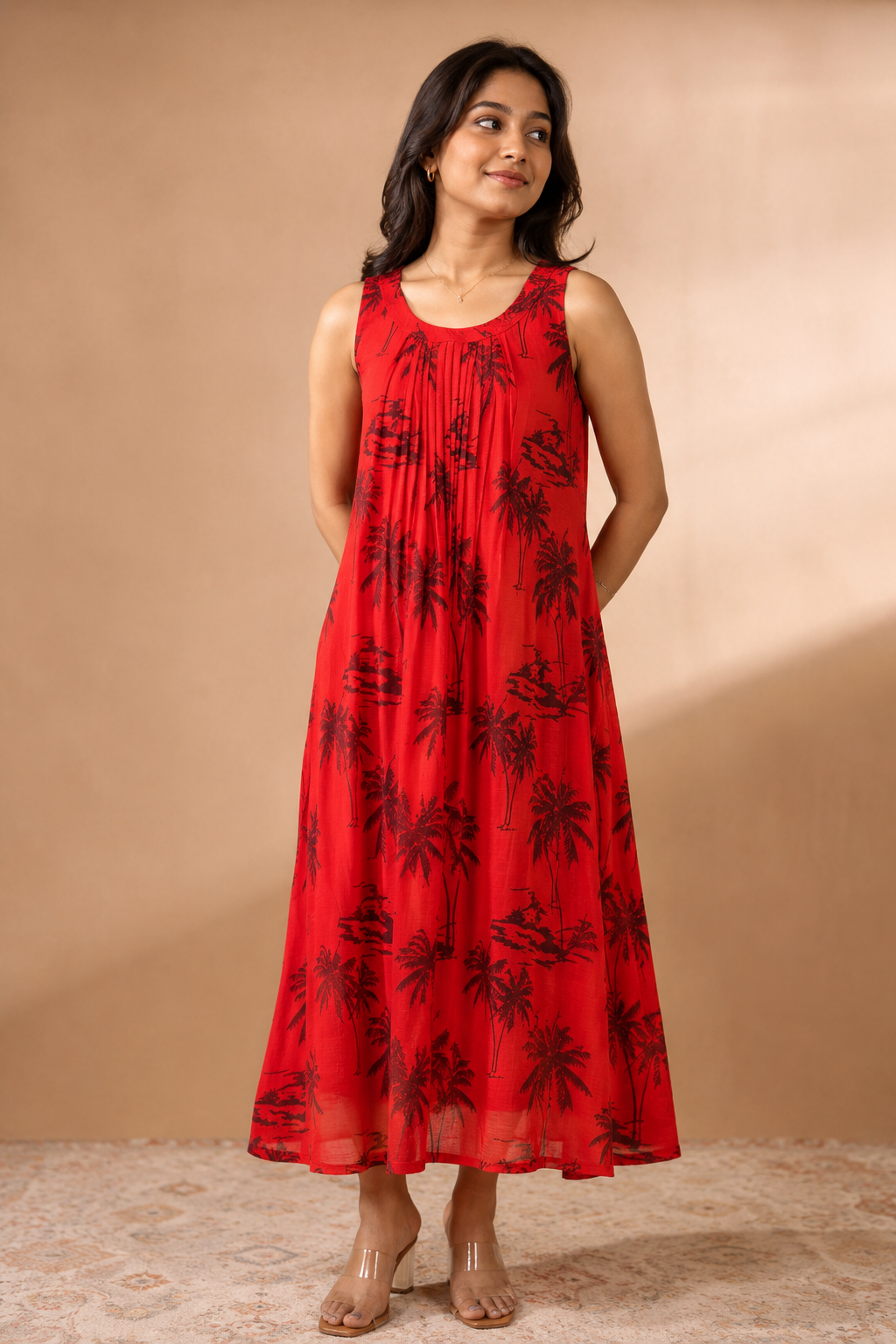 Red Chinnon Wrinkle Maxi Frock