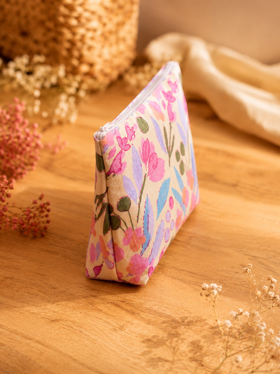 Off-White Pastel Floral Skincare & Makeup Pouch