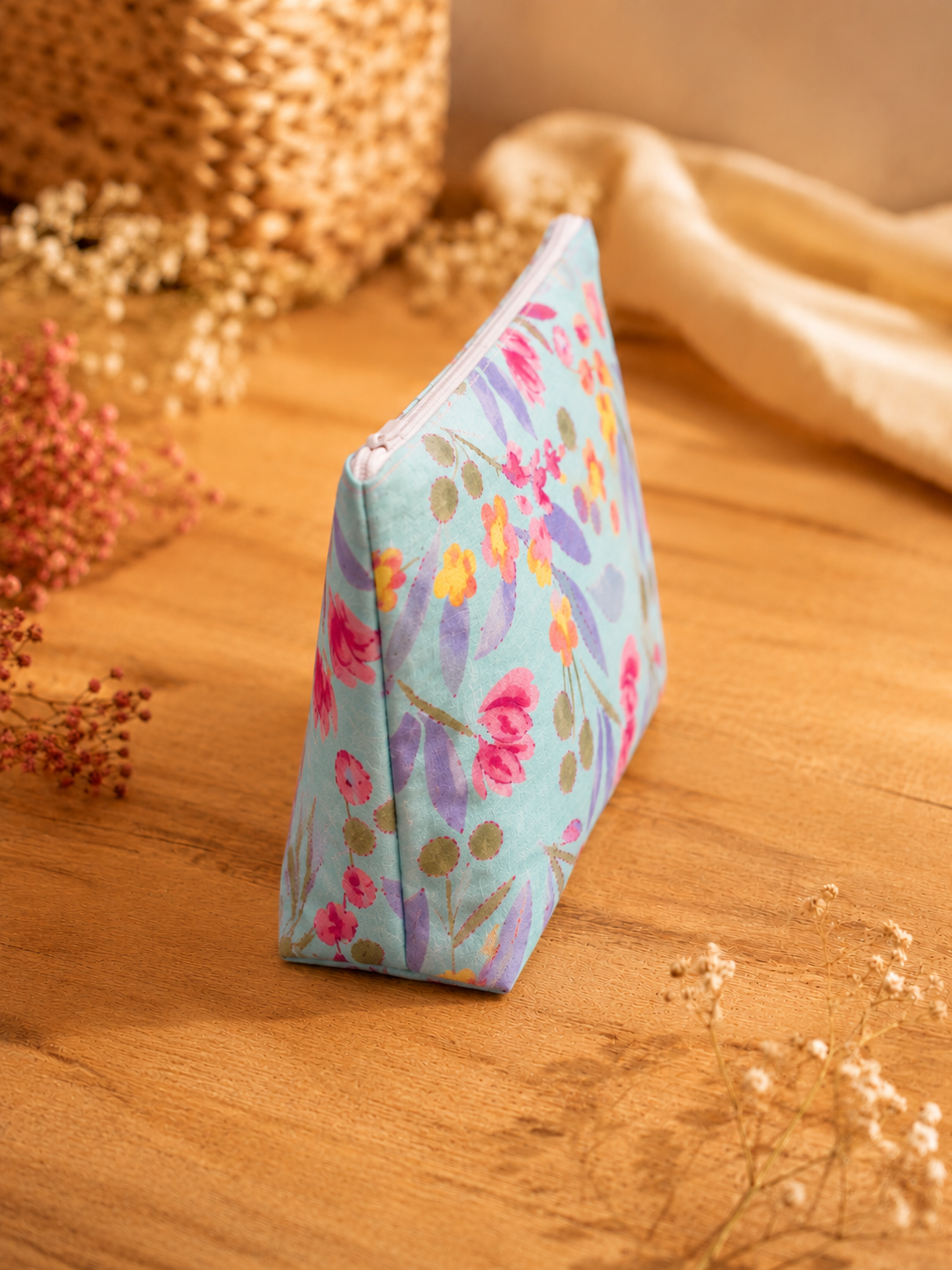 Sky Blue pastel floral Skincare/Makeup Pouch