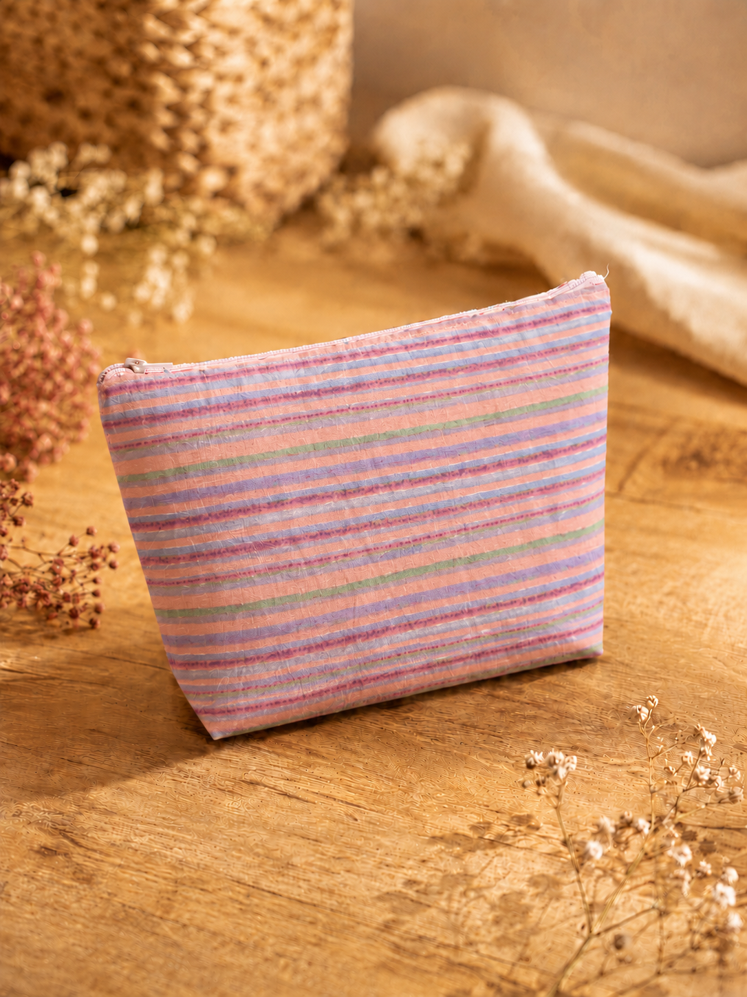 Pastel Horizontal Striped Skincare & Makeup Pouch