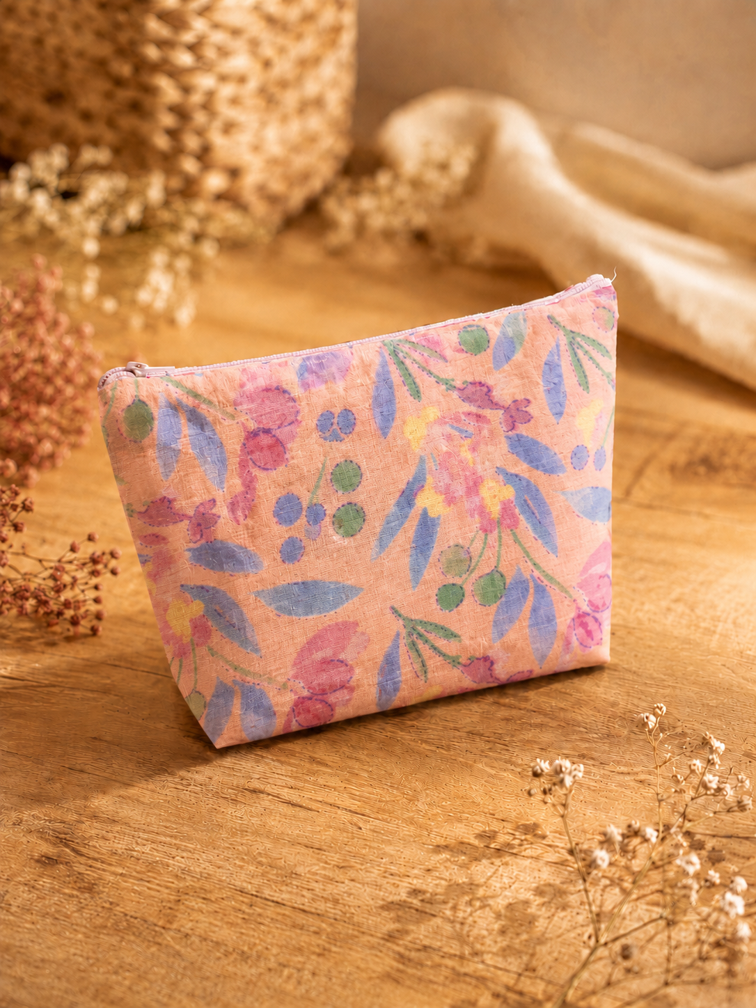 Pink Pastel Floral Skincare & Makeup Pouch
